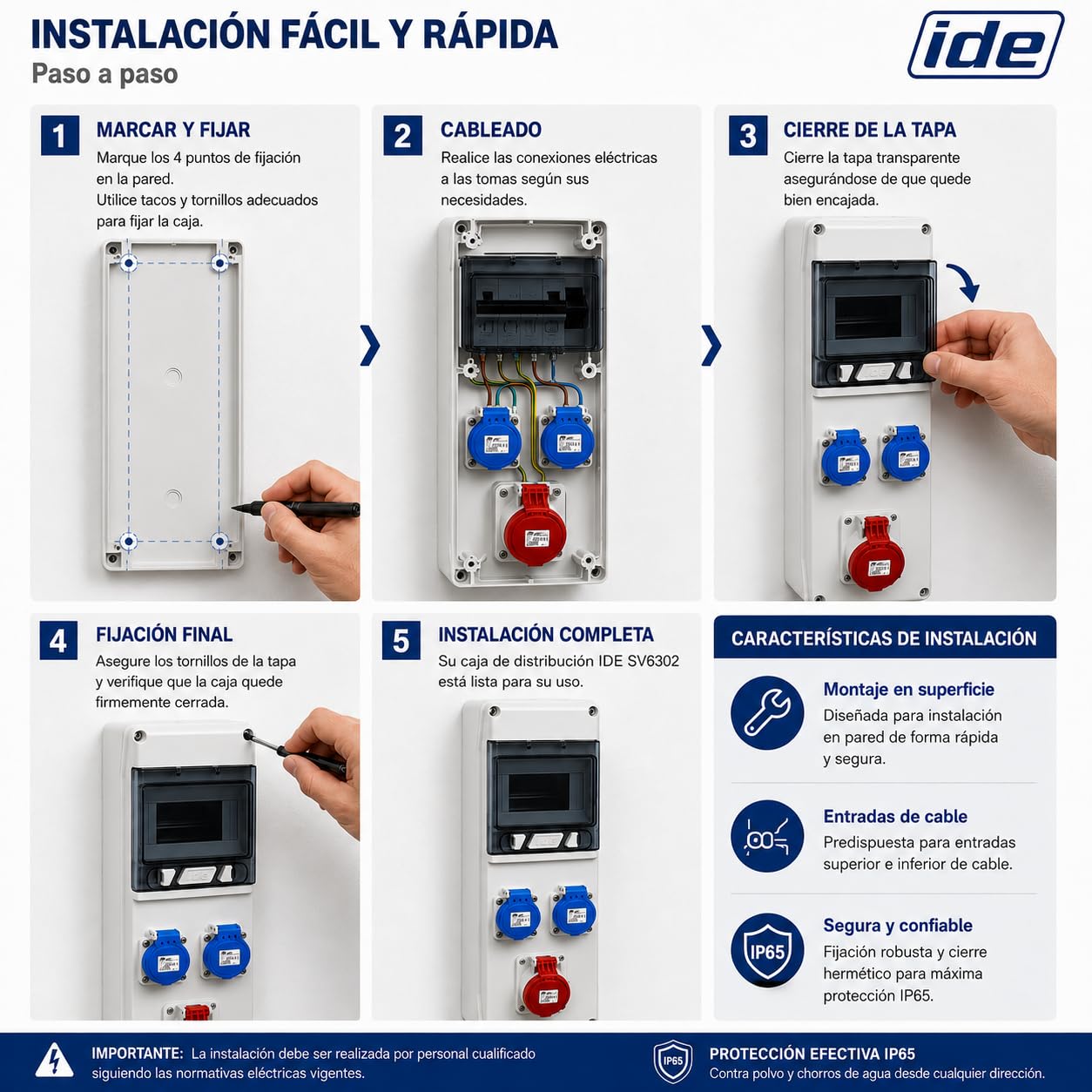CABLEPELADO Caja distribucion electrica superficie IP65 con 3 bases Blanco