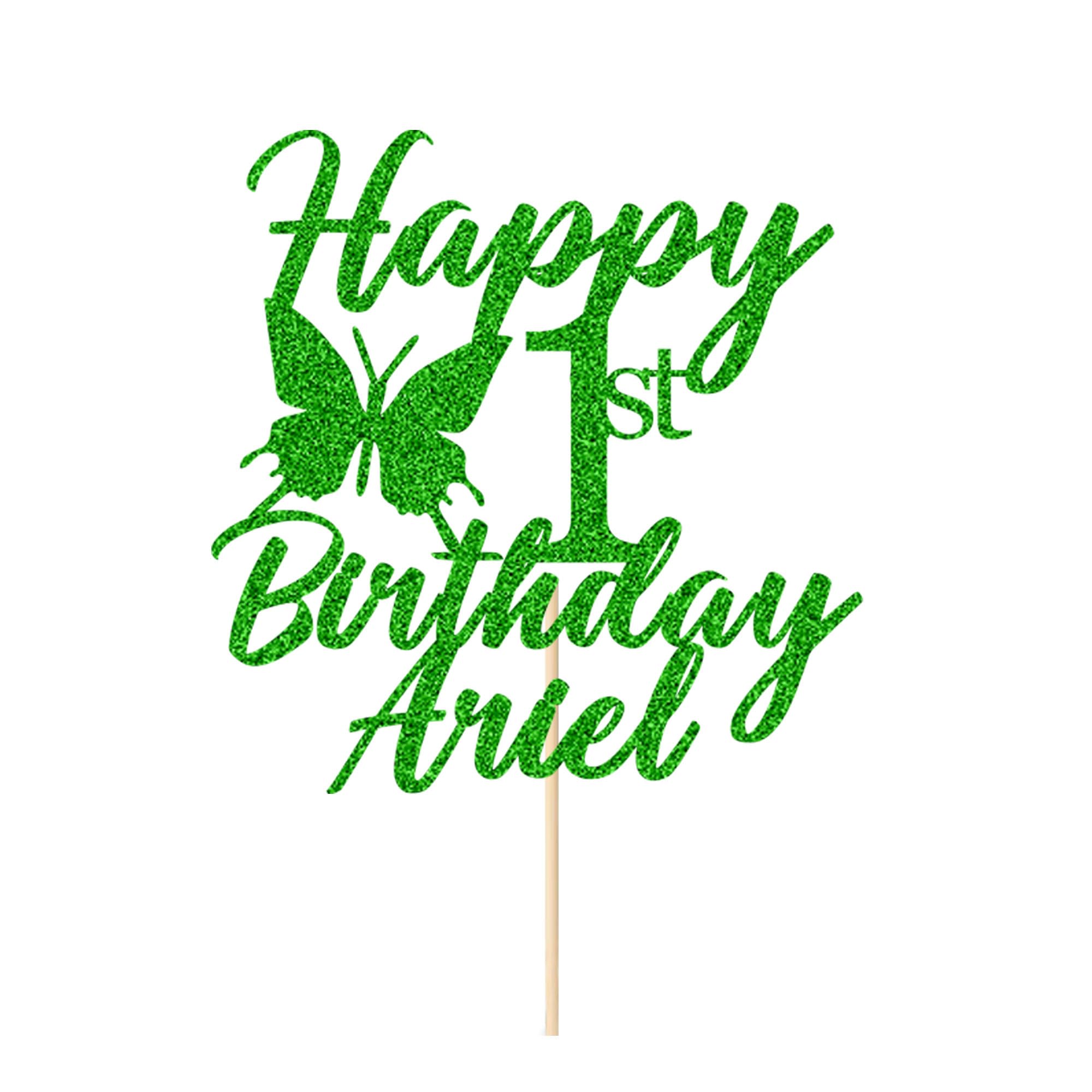 Personalised Happy Birthday Cake Topper Cake Decorations Birthday Cake Toppers Gifts Custom Double-Sided Glitter Cake Toppers with Any Age & Name for 1st 3rd 18th 21st 30th 40th(Green) — image 1