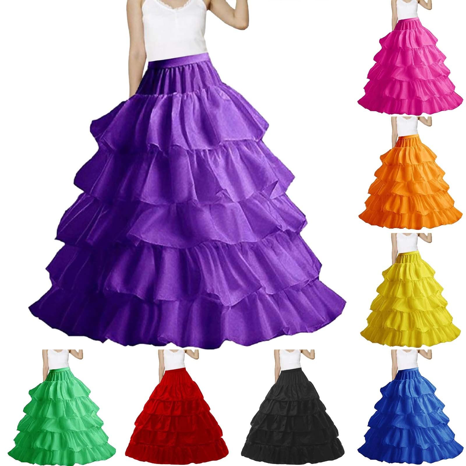 Robe de mariée longue crinoline pour femme - Ligne A - Jupon rockabilly baroque - Jupon crinoline - 5 anneaux avec volants - Costume de carnaval brillant - Vêtements festifs - Robe baroque crinoline