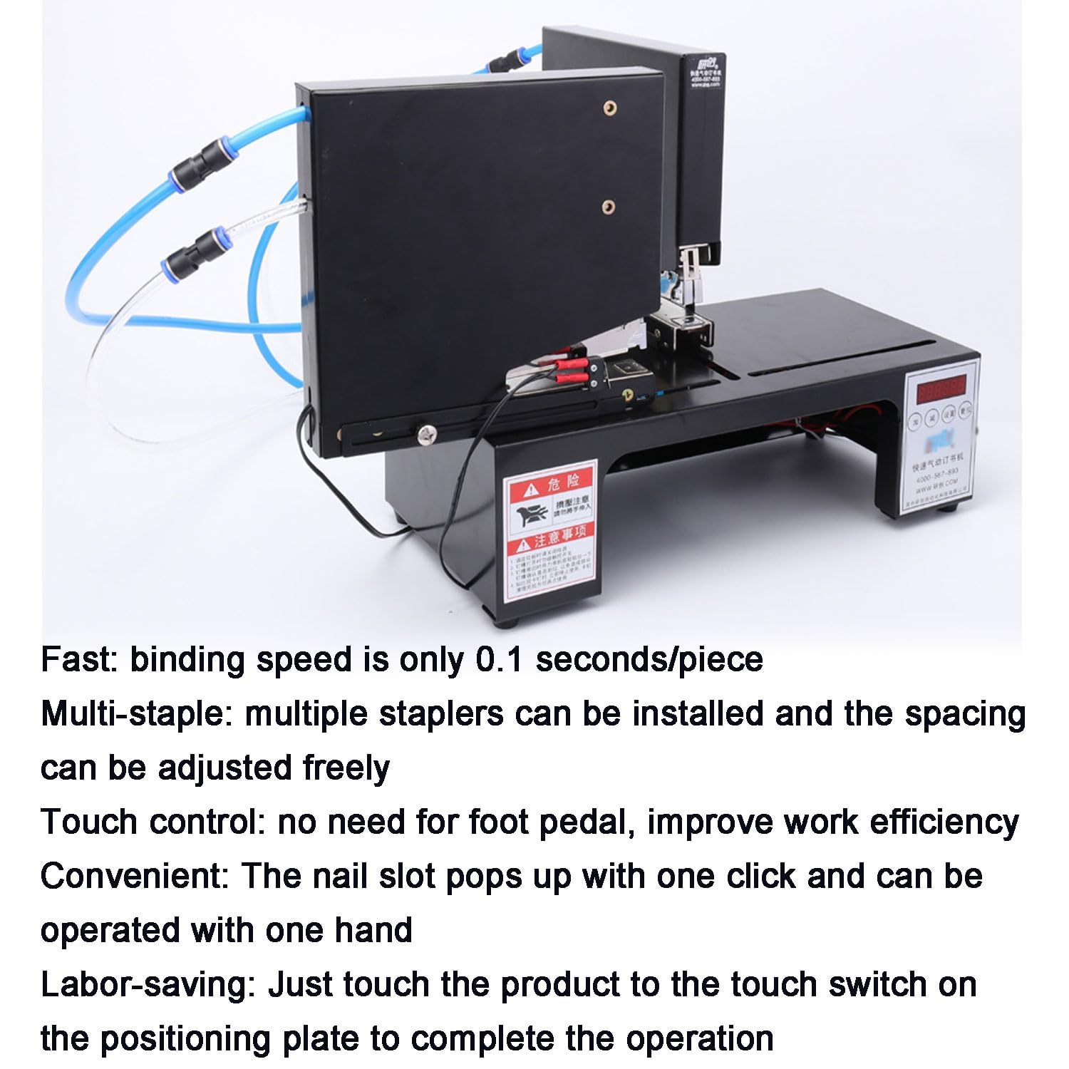 Grapadora eléctrica, máquina encuadernadora de doble cabezal con pantalla digital con placa de posicionamiento ajustable, ranura para clavos emergente, para oficinas, casas de impresión, editores