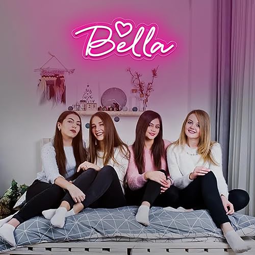 Miniatura 8 de Letrero de neón grande con nombre de Bella para decoración de pared, luz LED de neón para dormitorio de niños, decoración de fiesta de cumpleaños,