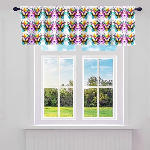 Cortinas de cenefa de mariposa para sala de estar, dormitorio, coloridas mariposas teñidas, cenefas de cortinas de cocina, cenefas de cortina de