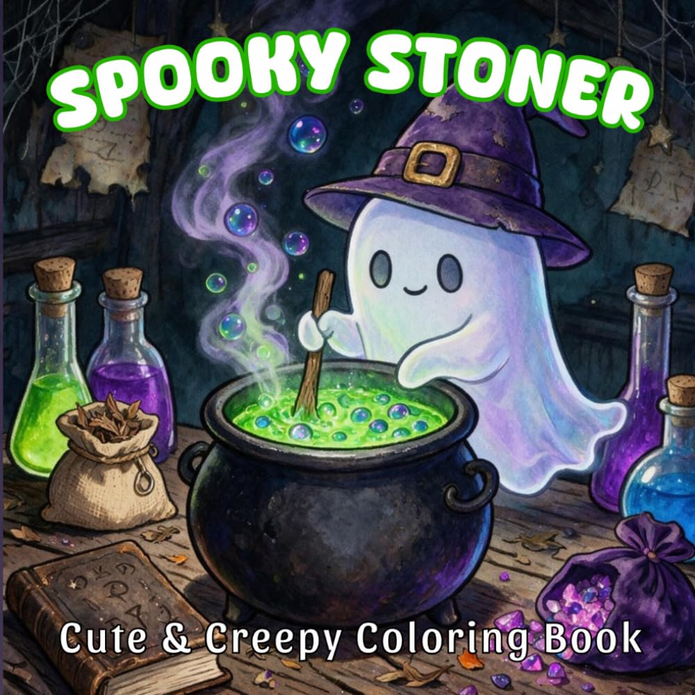 Spooky Stoner: Cute, Creepy & Trippy Halloween Coloring Book for Adults: Easy, Chill & Stress Relief Psychedelic Designs Featuring Adorable Ghosts, Skeletons & Spooky Vibes