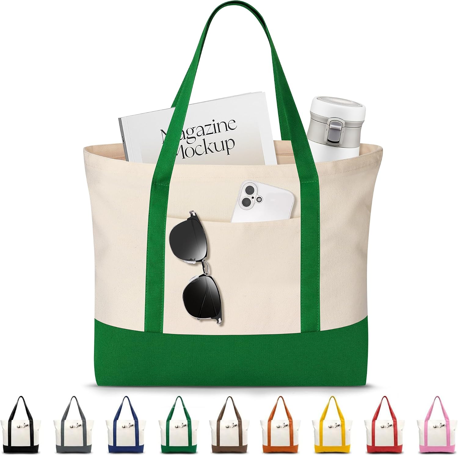 Canvas Tote Bag with an External Pocket, Extra Large Reusable Grocery Bag