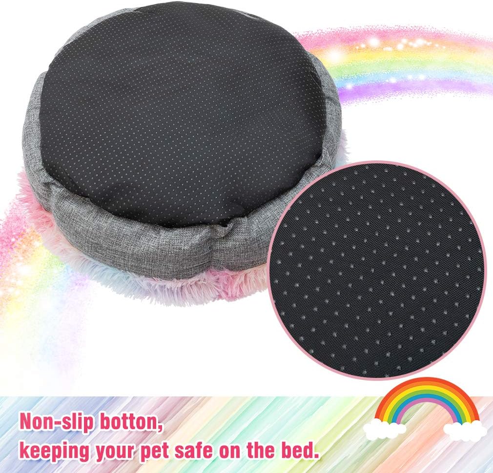 KOOLTAIL Marshmallow Pet Bed - Super Soft Plush Calming Cat Bed Mat, Soft Plush Surface Pet Bed Furry Cushion Bed for All Season (Rainbow Color)