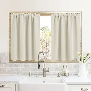 RYB HOME RV Camper Door Window Curtains -Blackout Privacy Curtains & Drapes for Bathroom Bedroom Kitchen Portable Travel Trailer Small Window Decor, W 34 x L 24, Beige, 2 Panels