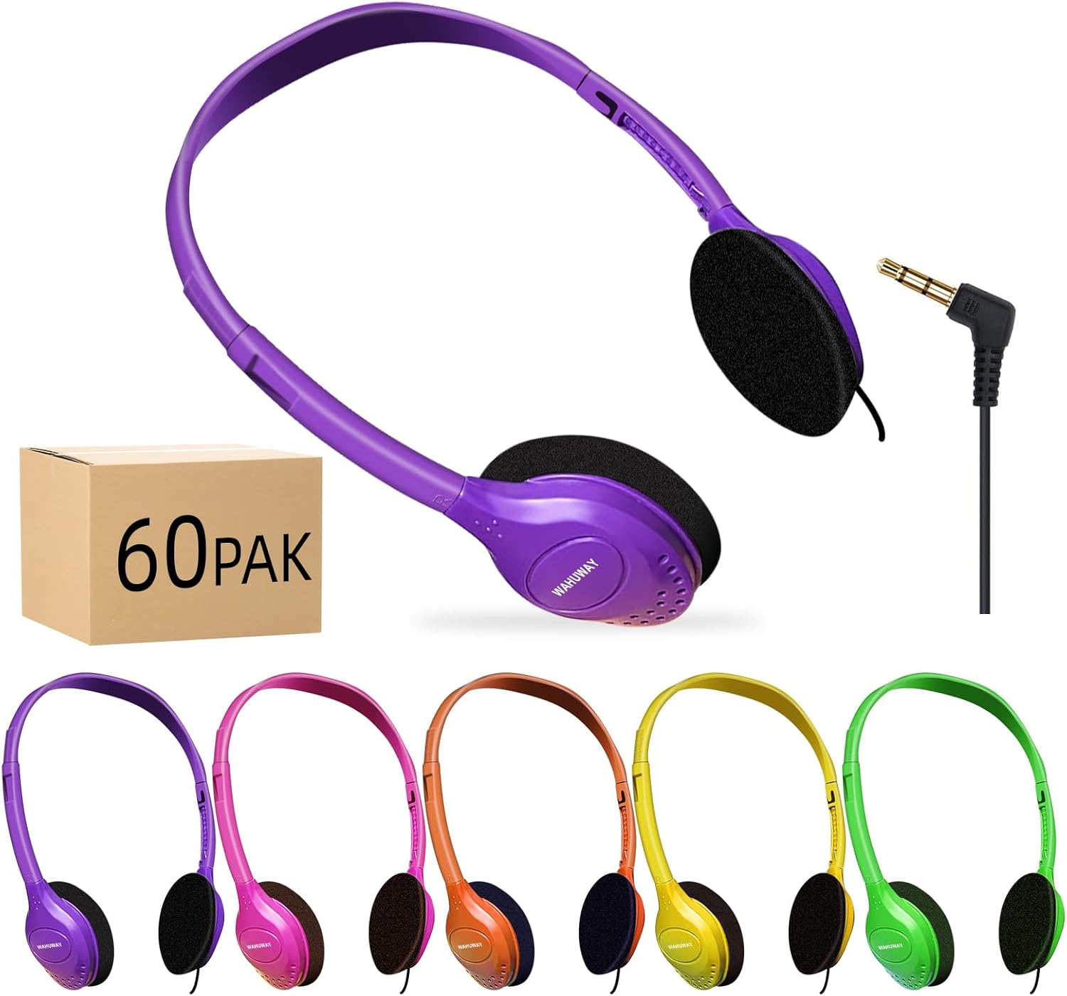 60 Pack Bulk Headphones for Kids Multi Color Headphones for School Classroom Students Teen Boys Girls and Adult