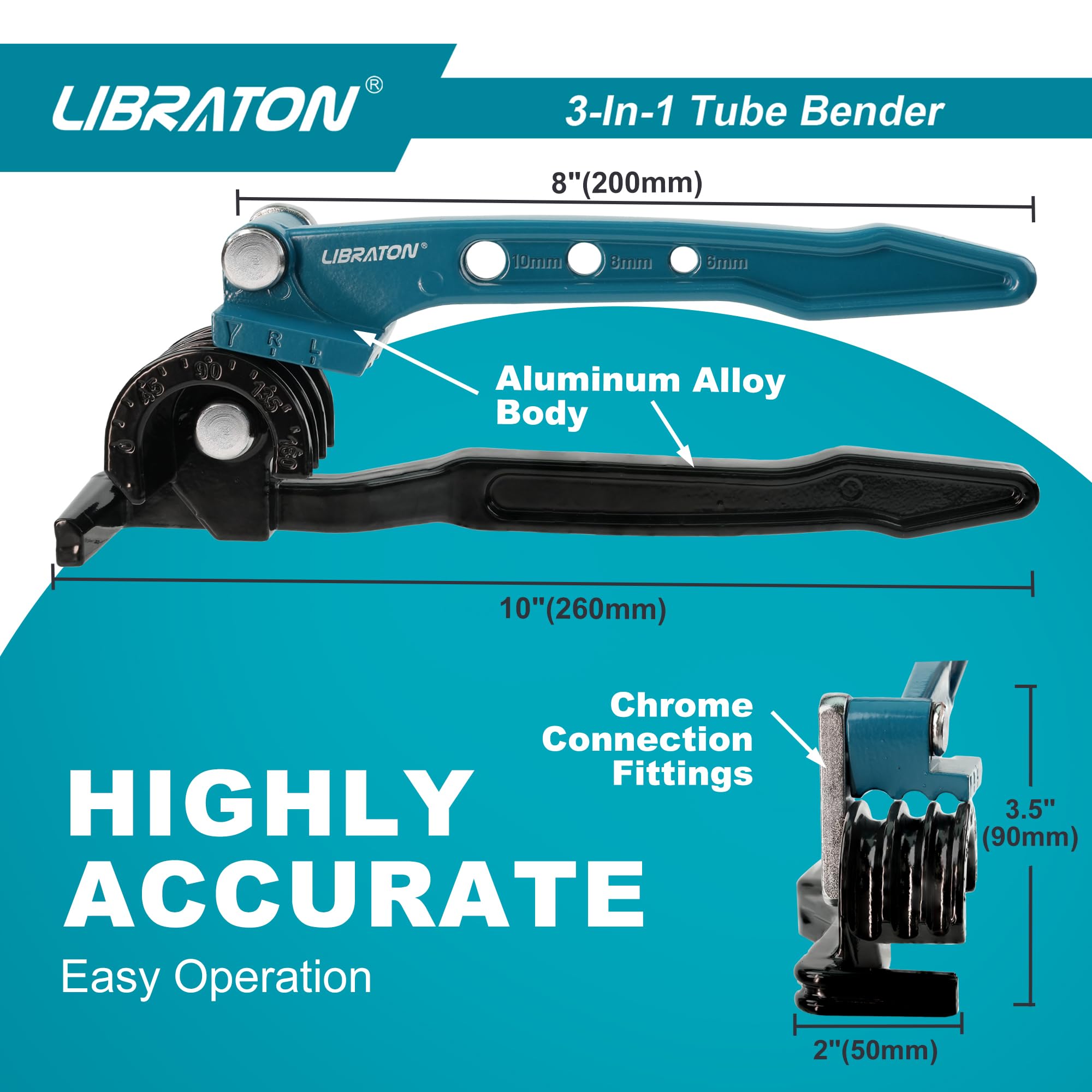 Libraton Piegatubi Manuale, Piegatubi Rame 180 Gradi, Curvatubi Manuale per Tubi in Rame 6mm 8mm 10mm, Piegatrice per Tubi in Rame, Ottone, Alluminio e Acciaio Sottile