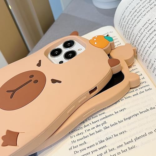 Miniatura 4 de Funda para iPhone 13, funda Kawaii para teléfono con dibujos animados 3D, diseño de capibara, de goma de silicona suave, a prueba de golpes, funda