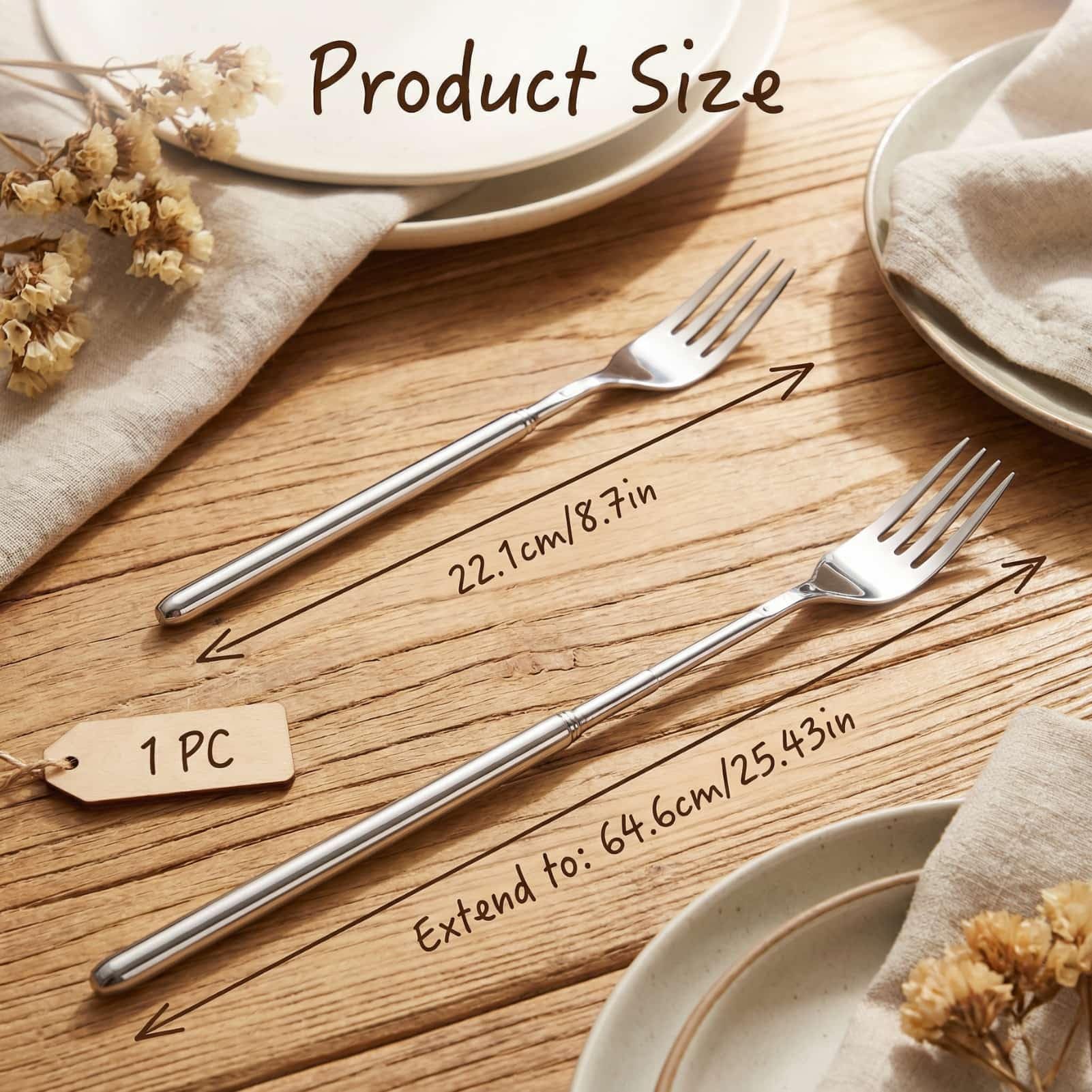 1 set di forchette allungabili in acciaio inox, regolabile da 22 a 65 cm, ideale per barbecue, barbecue e dessert