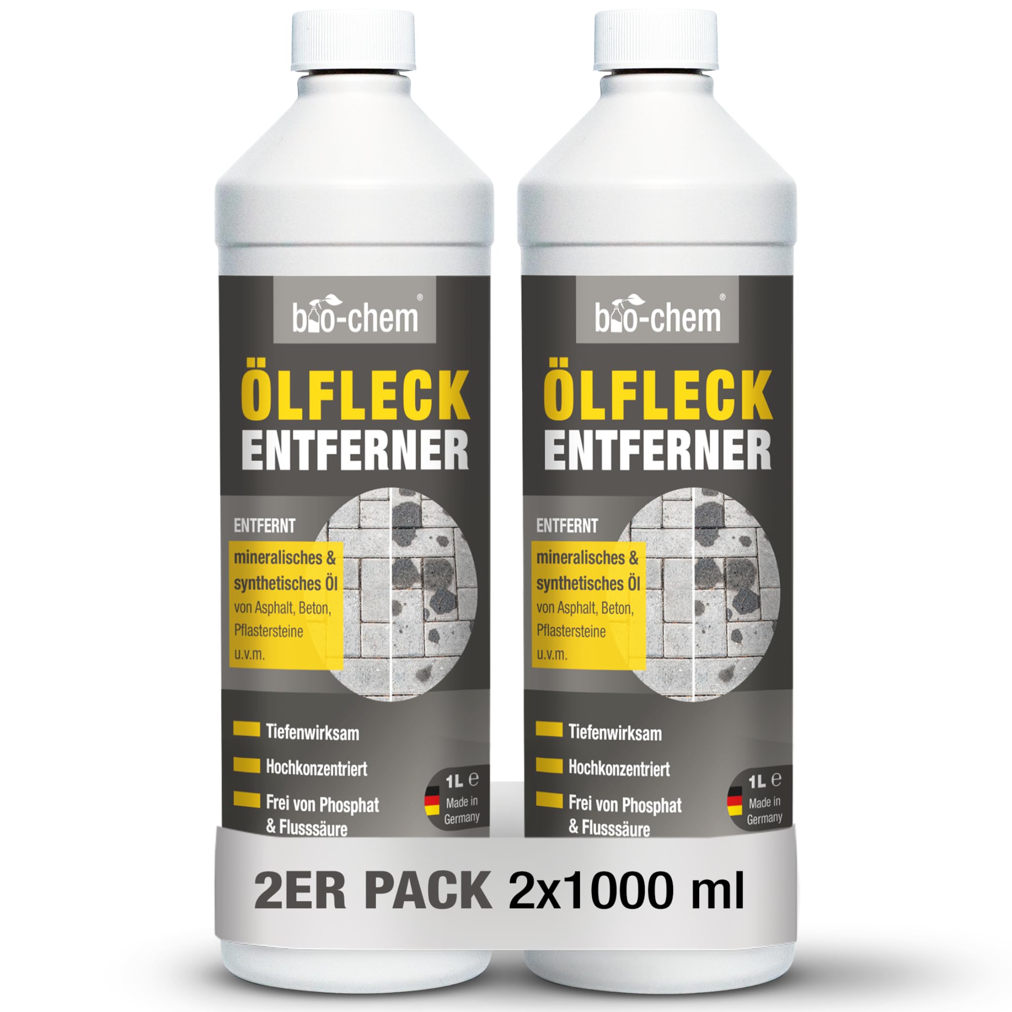 bio-chem Ölfleckentferner 2x 1L für Pflaster & Beton | Zur Entfernung von Ölflecken aller Art auf Pflastersteinen, Beton und Asphalt