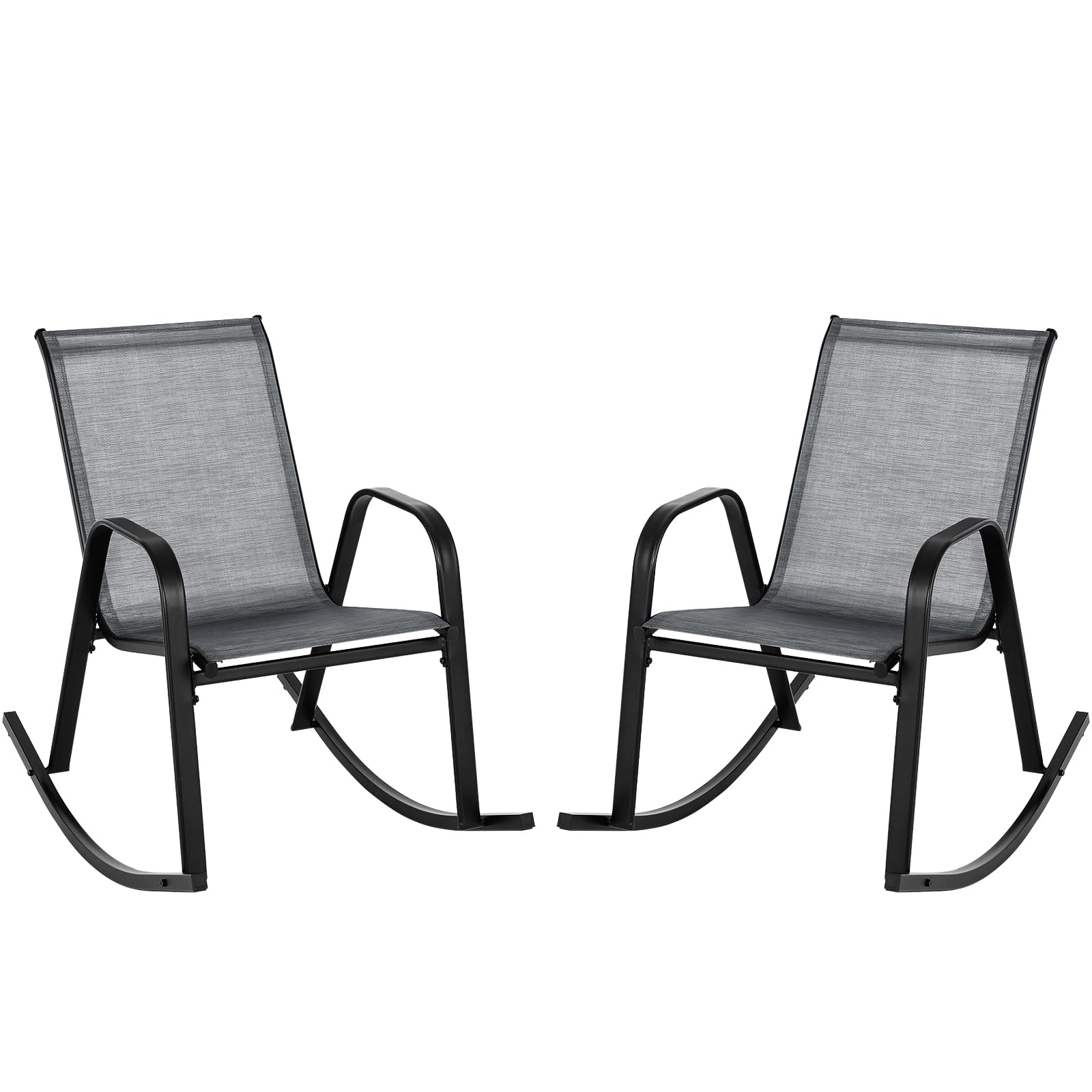 COSTWAY Chaise de Jardin à Bascule Lot de 2, Fauteuil à Bascule avec Accoudoirs, Cadre en Métal, Rocking Chair Ergonomique pour Jardin, Piscine, 91 x 62 x 86 cm (Gris)