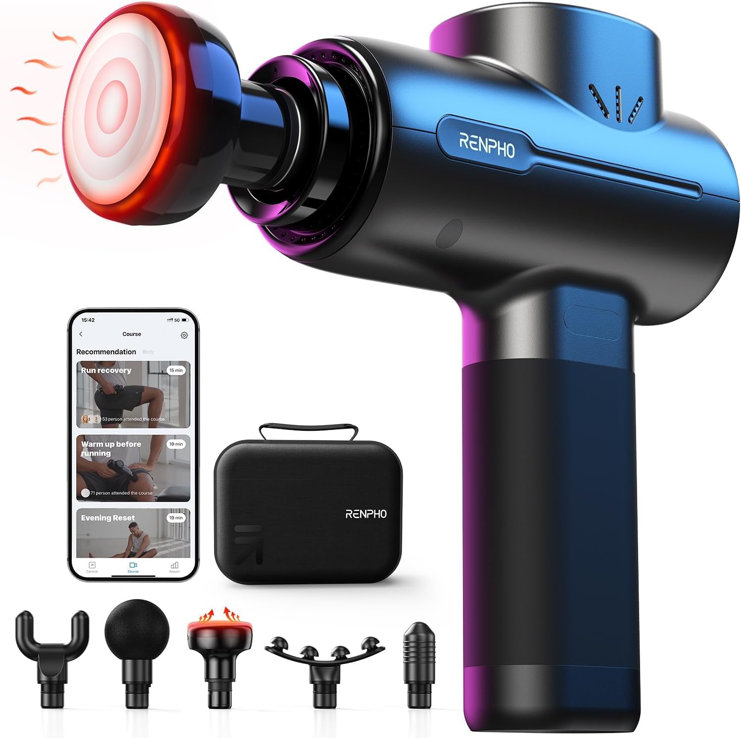 Pistola de Masaje con Función de Calor y Bluetooth, RENPHO Massage Gun compatible con APP, pistola de masaje muscular con Carga tipo C, Pantalla LED, para Recuperación de Relajación Muscular 2 712KjVz58eL