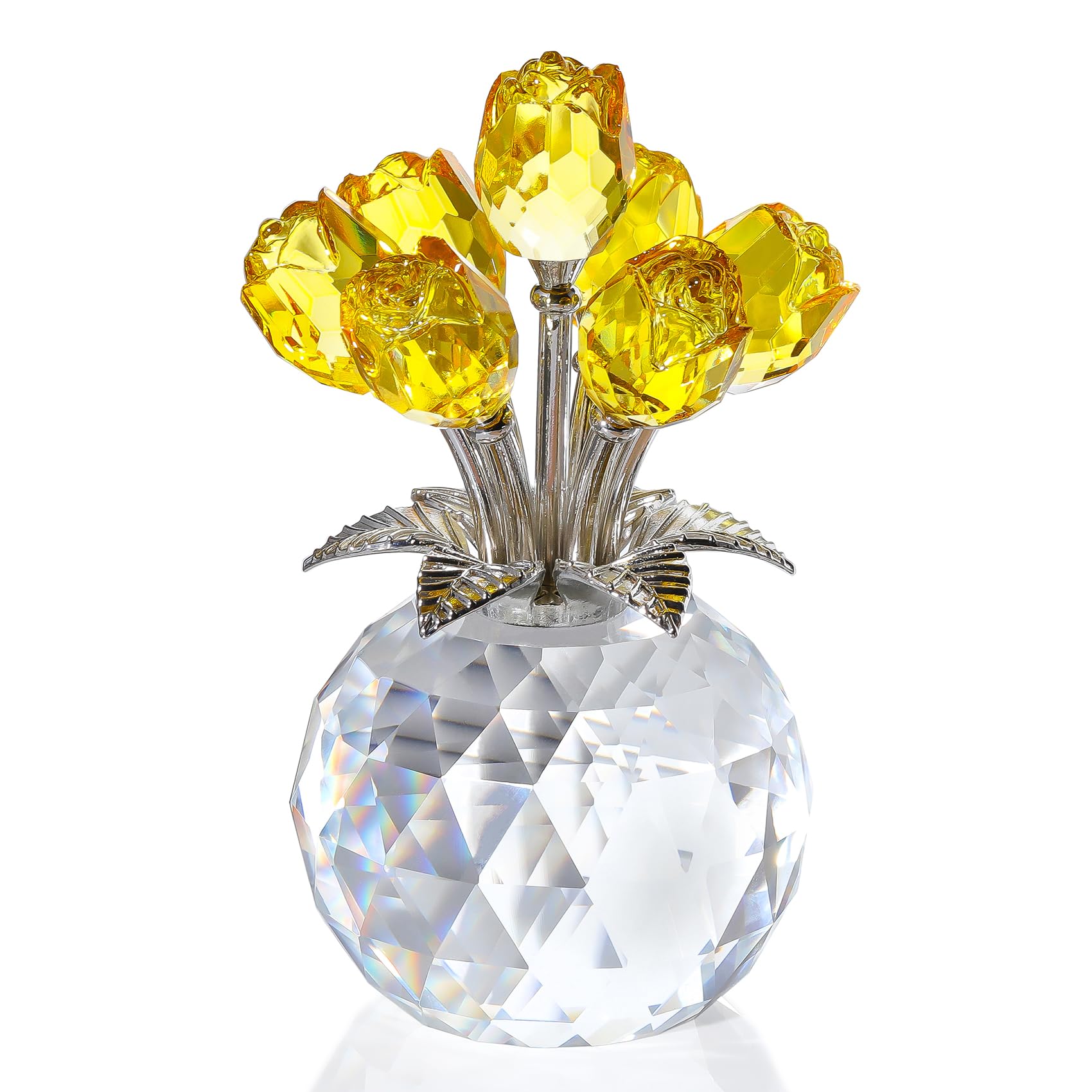 Ornalrist Crystal Yellow Rose Flower Figurine, Glass Flower Figurine