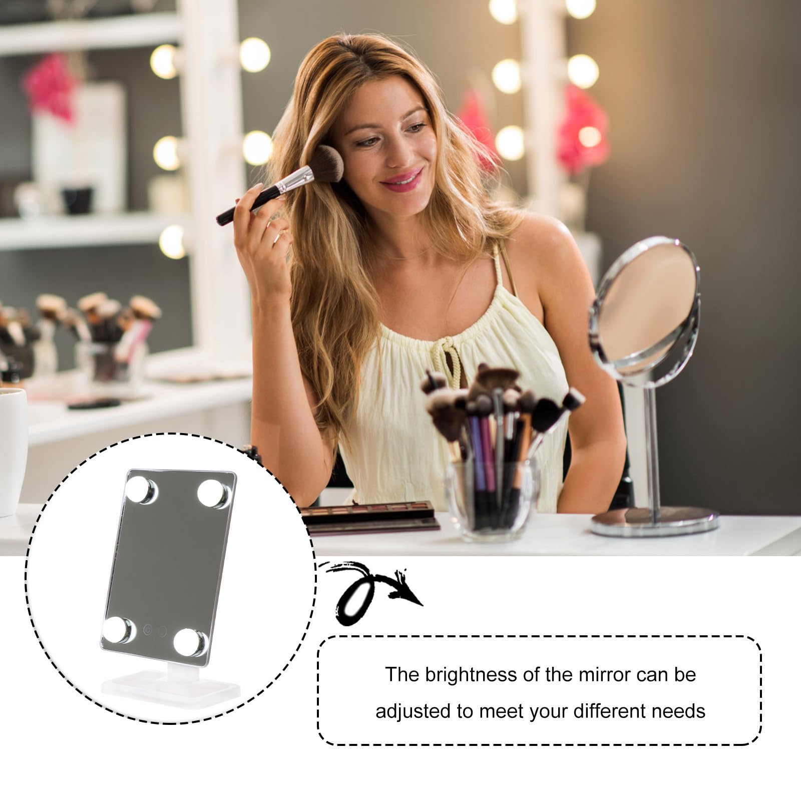 Specchio per Trucco da Tavolo con Luci Led, Rotazione a 360 Gradi, 3 Modalità di Regolazione, Materiale Abs, per Vanità e Bagno