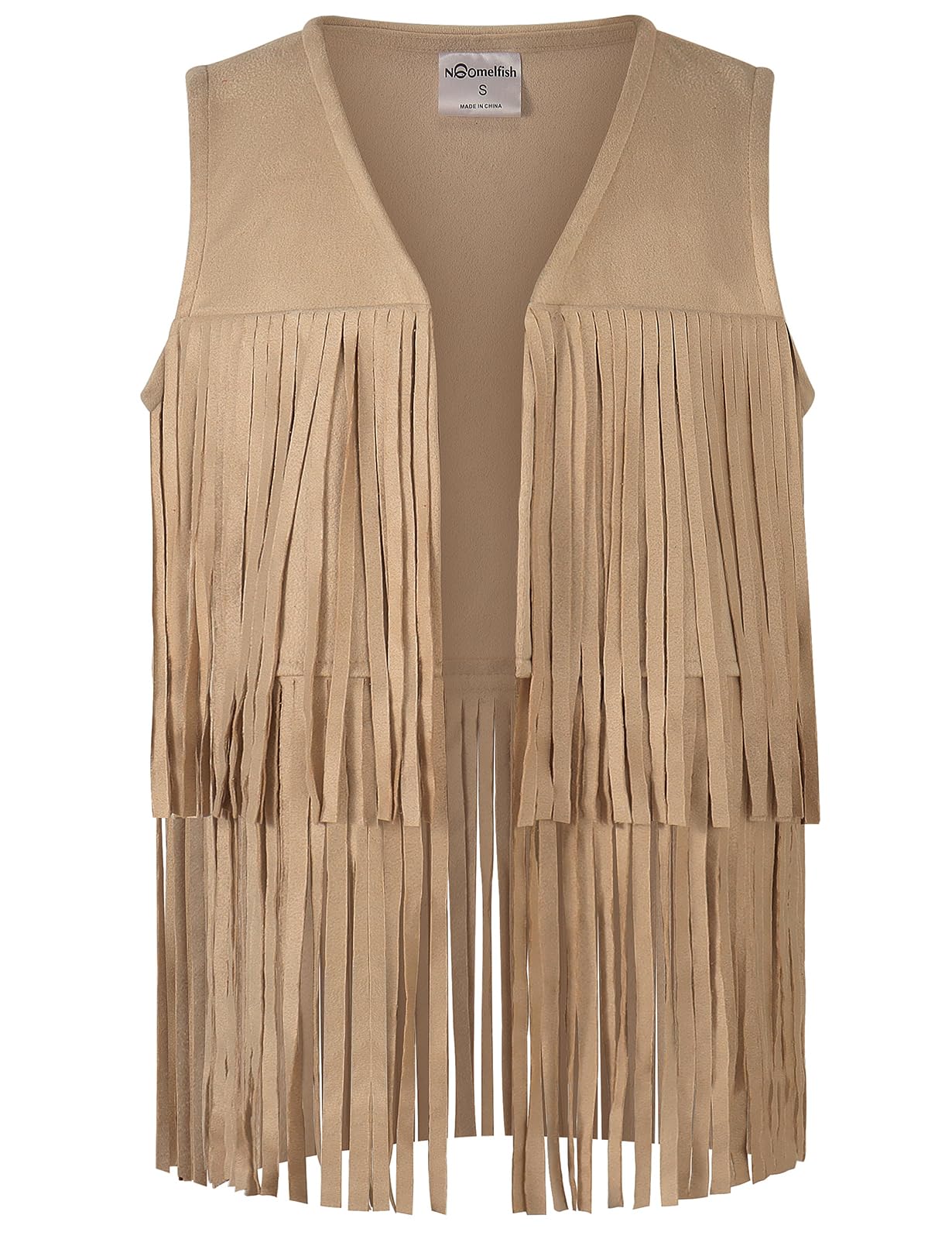 Noomelfish Girls Faux Suede Fringe Vest Sleeveless Boho Tassels Jacket Cardigan (5-12 Years)