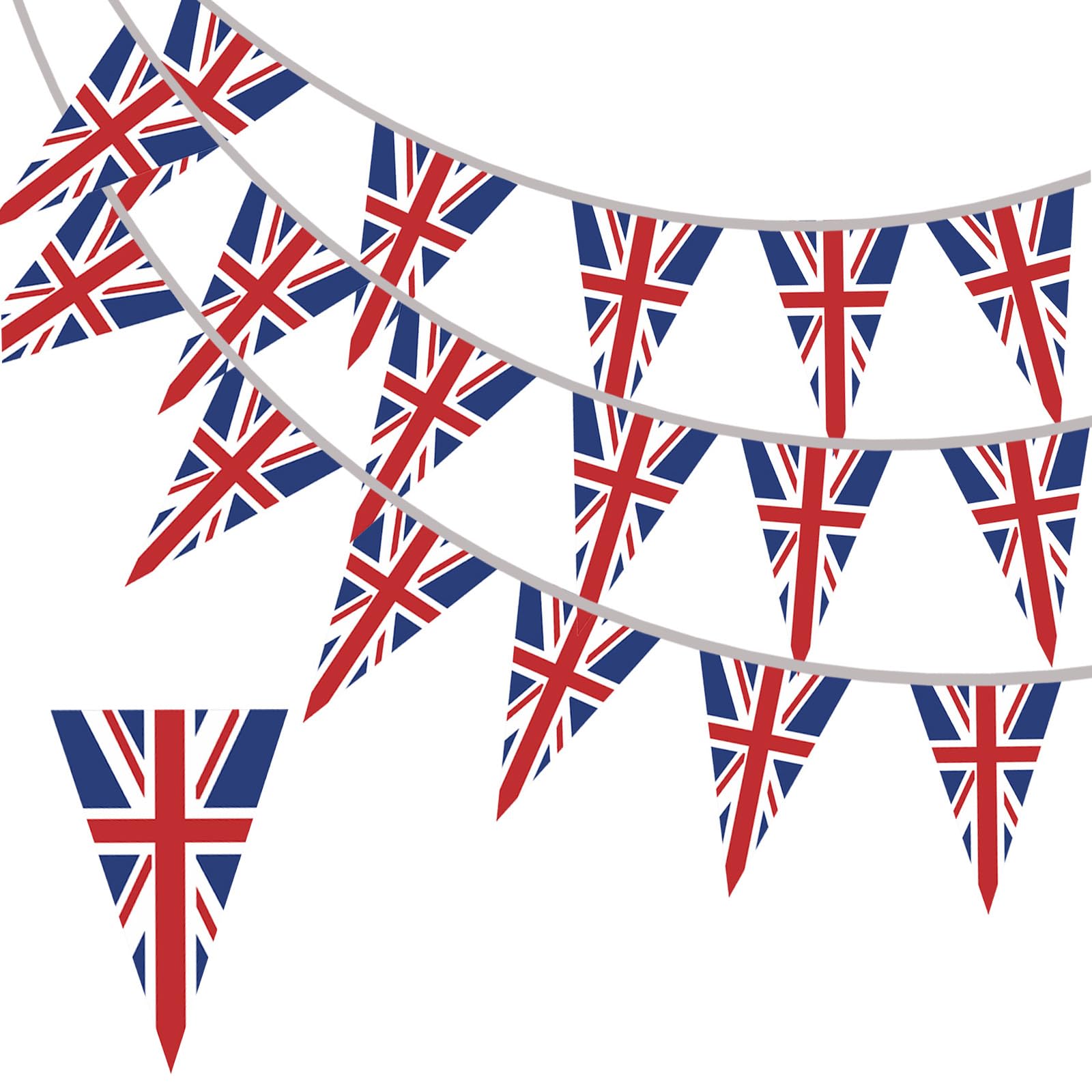 10m/32.8ft Union Jack Bunting Banner with 30pcs Triangular British Flags for VJ Day 80th Anniversary Decorations,UK Great Britain Bunting Flags for Sports Events Royal Union Jack Party Decorations