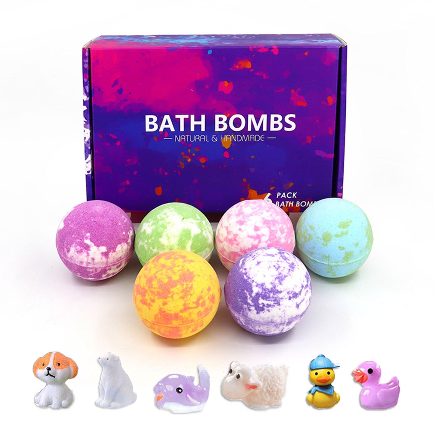 6 Pack Bath Bombs for Kids with Surprise Inside, Bath Bomb Set for Girls Boys, Bath Bombs with Animal Toys Inside, Bubble Bath Fizzes Bomb for Chrildren Birthday and Party