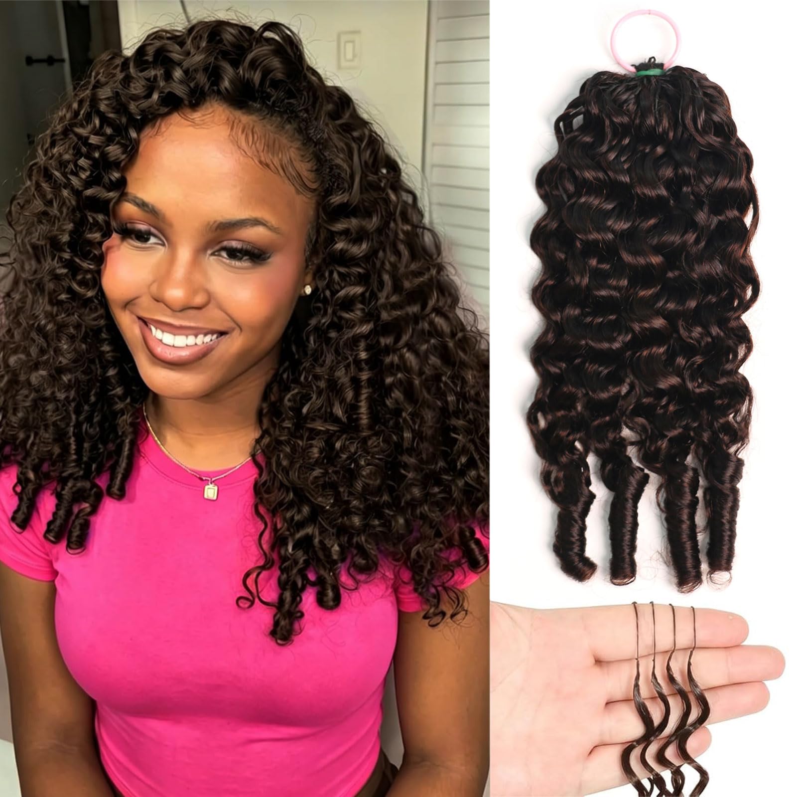 Huarisi Brown Burmese Curly Feather Crochet Human Hair 14 inch 50g a Pack