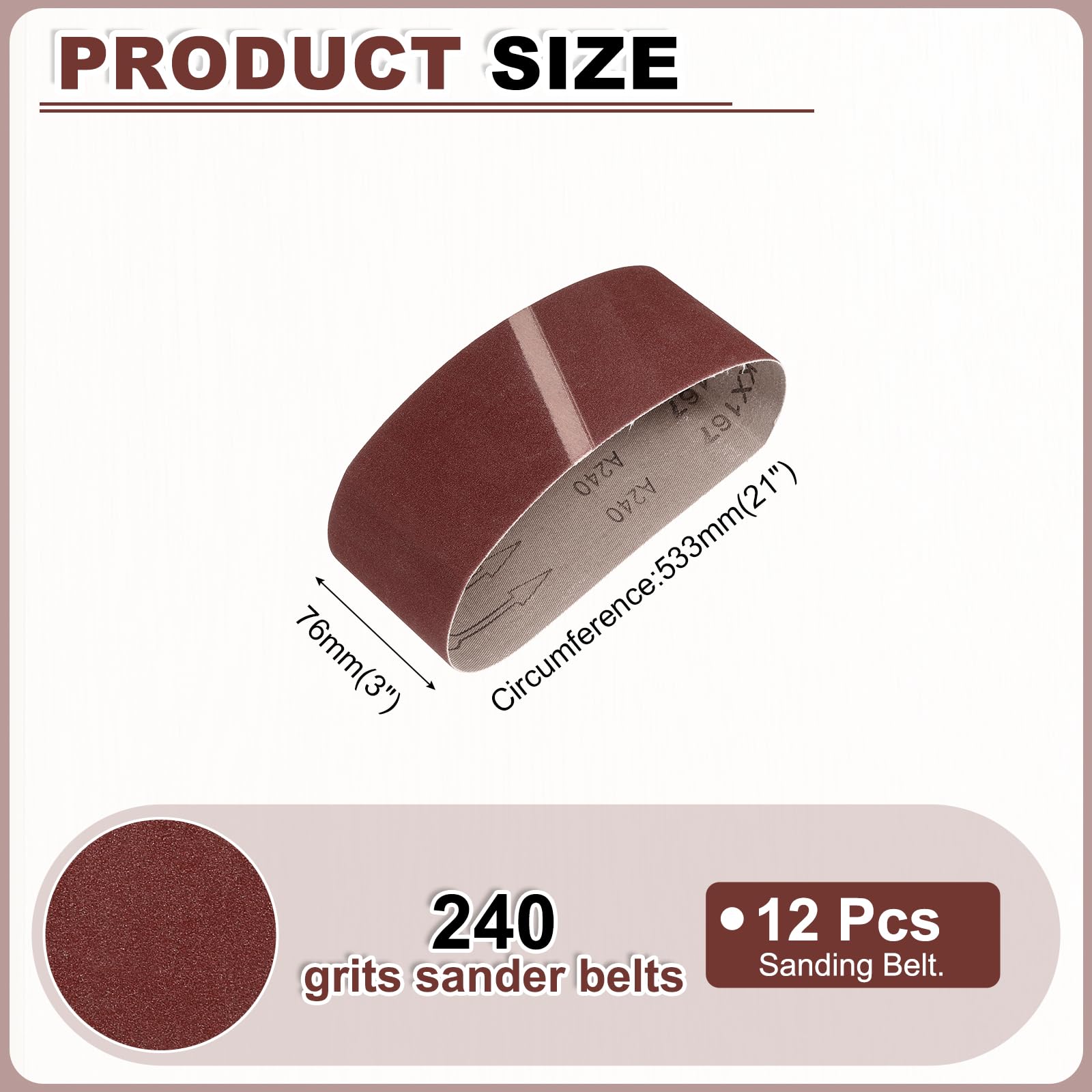 QUARKZMAN 76mm x 533mm Bandes de Ponçage, 12 Pcs 240 Grains Ceinture Abrasive en Oxyde D'Aluminium pour Travail du Bois, Polissage du Métal, Affûteur de Couteaux