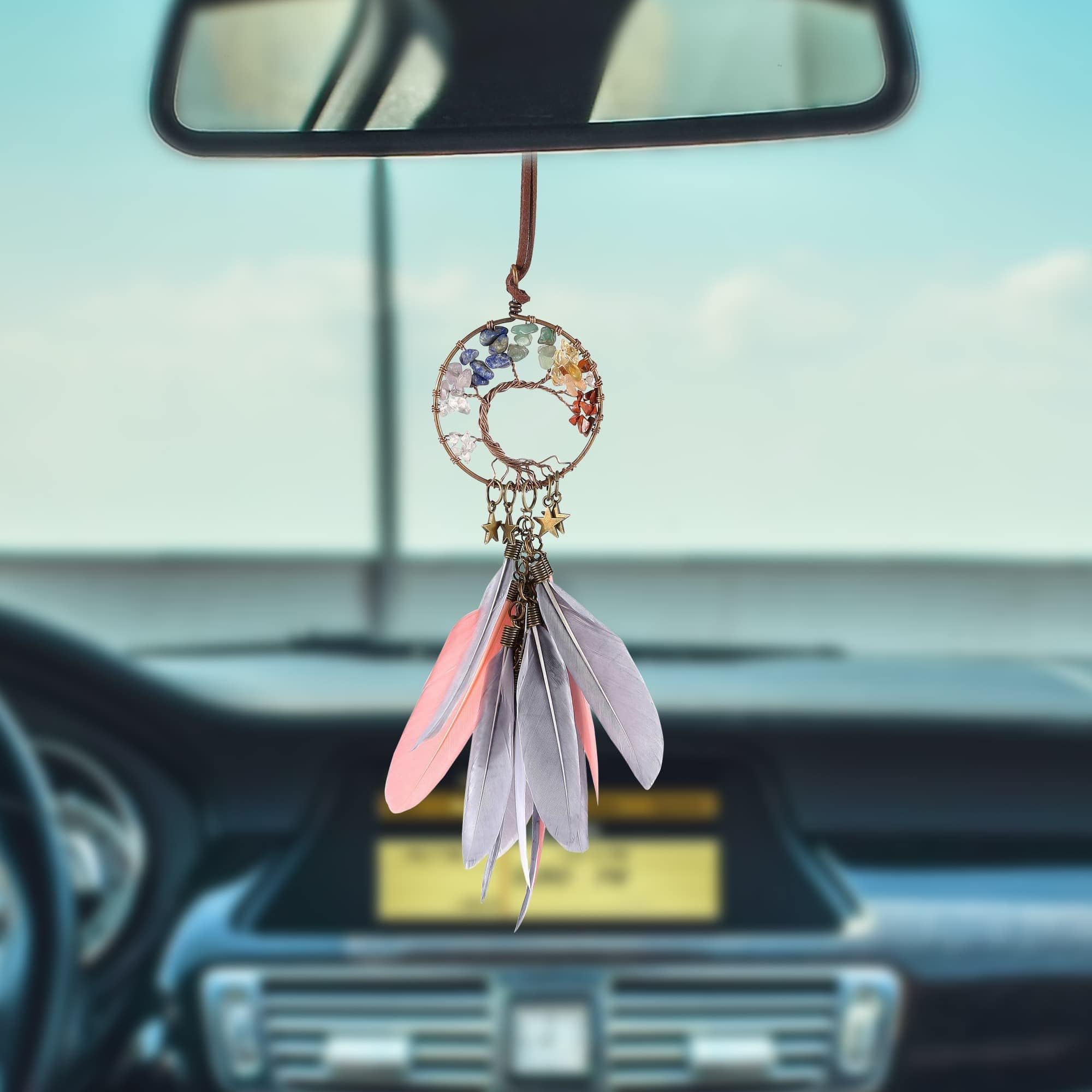 Tree of Life Mini Dream Catcher Window Car Hanging Ornament Rearview Mirror Accssories Wall Art Pendant Gifts for Home Yoga Meditation Feng Shui Decoration