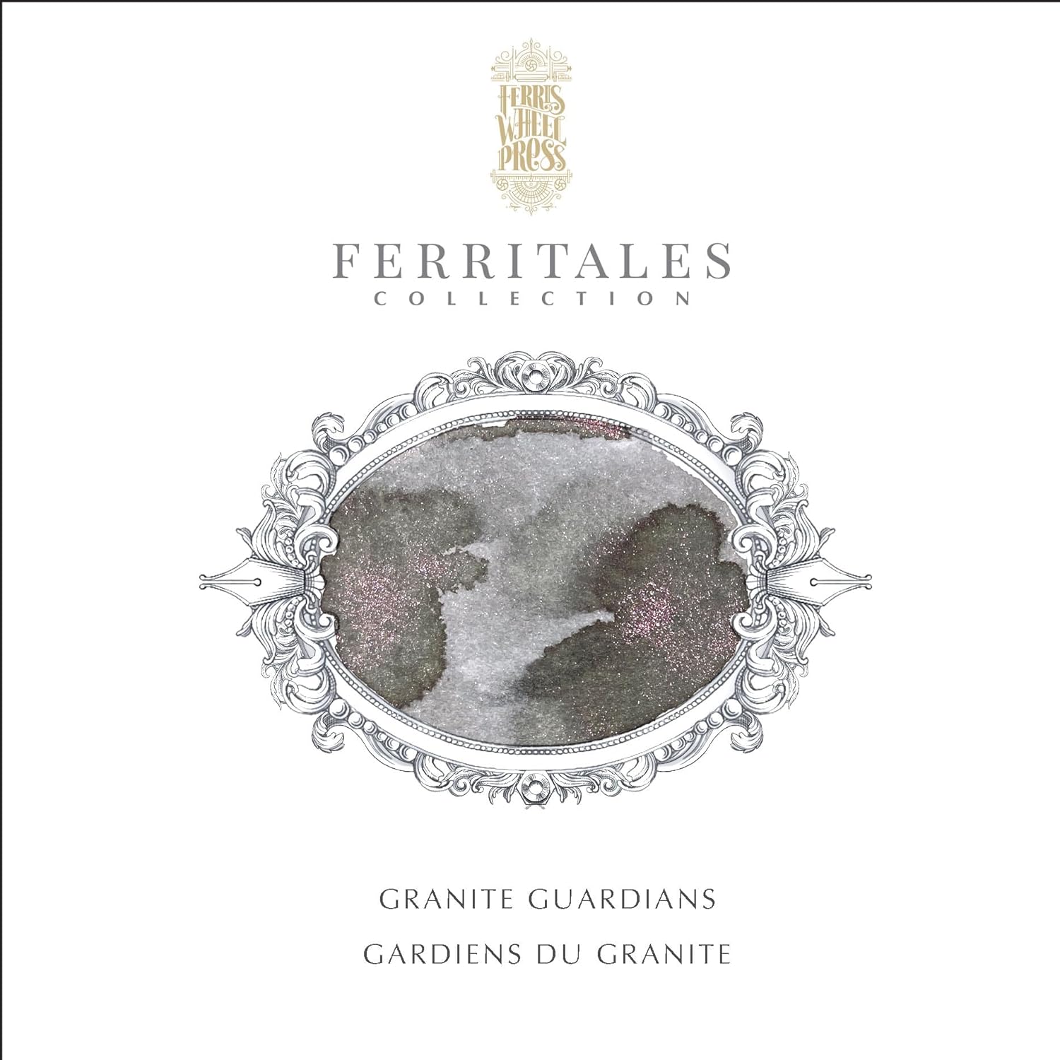 Ferris Wheel Press Ink, FerriTales Collection, Granite Guardians, Stone Grey with Rose Gold Shimmer, 85ml Fountain Pen Ink Bottle