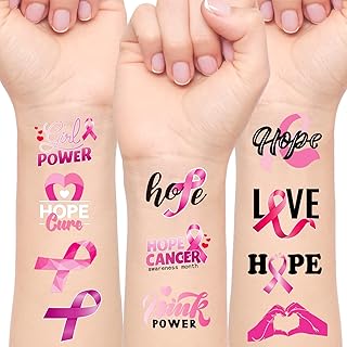 70pcs Pink Ribbon Breast Cancer Awareness Tattoo Sticker Foundation/Event/Walk/Run