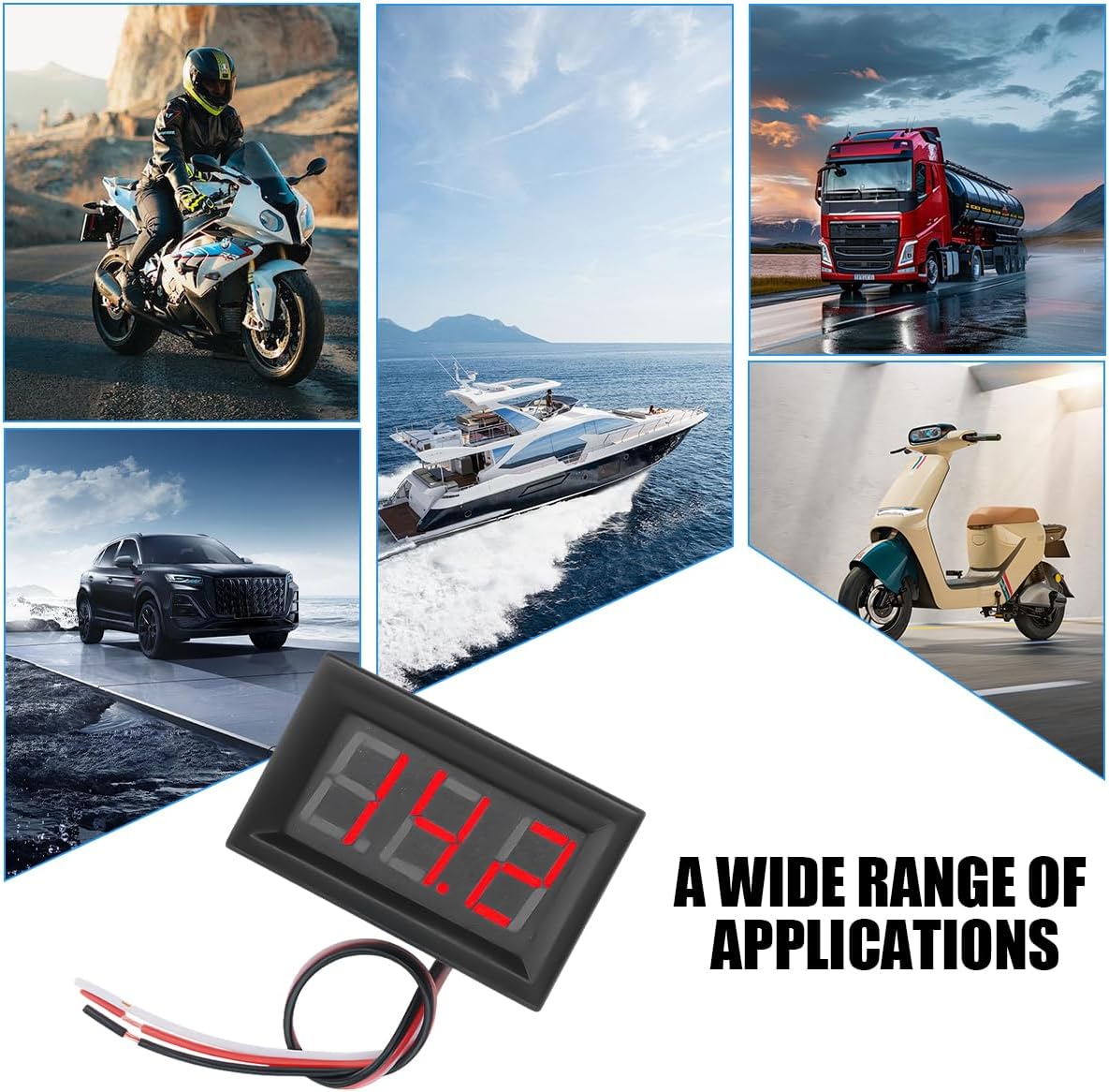 Zpana Car DC 0-100V Mini Voltmeter Gauge, 2PCS 0.56" 3 Wire Waterproof DC Voltage Meter, LED Digital Display Panel, Compatible with EV Automotive Motorcycle Voltage Indicator