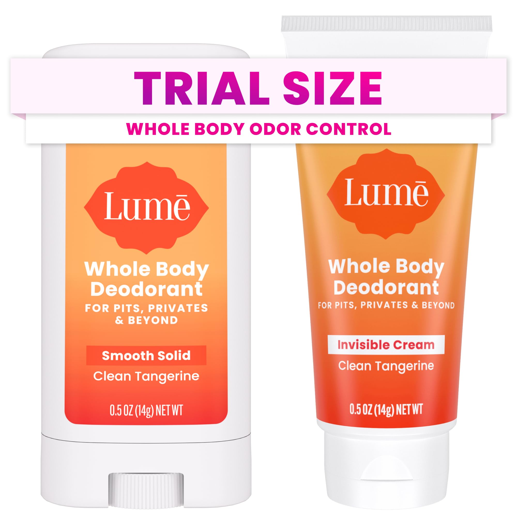 Lume Whole Body Deodorant - Invisible Cream + Solid Stick Mini Bundle - 72 Hour Odor Control - Aluminum & Baking Soda Free, Skin Loving - 0.5 Ounce