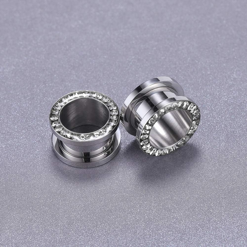 ZS 316L Stainless Steel Rhinestone Crystal Ear Tunnel Plugs Ear Gauges Expanders Body Piercing