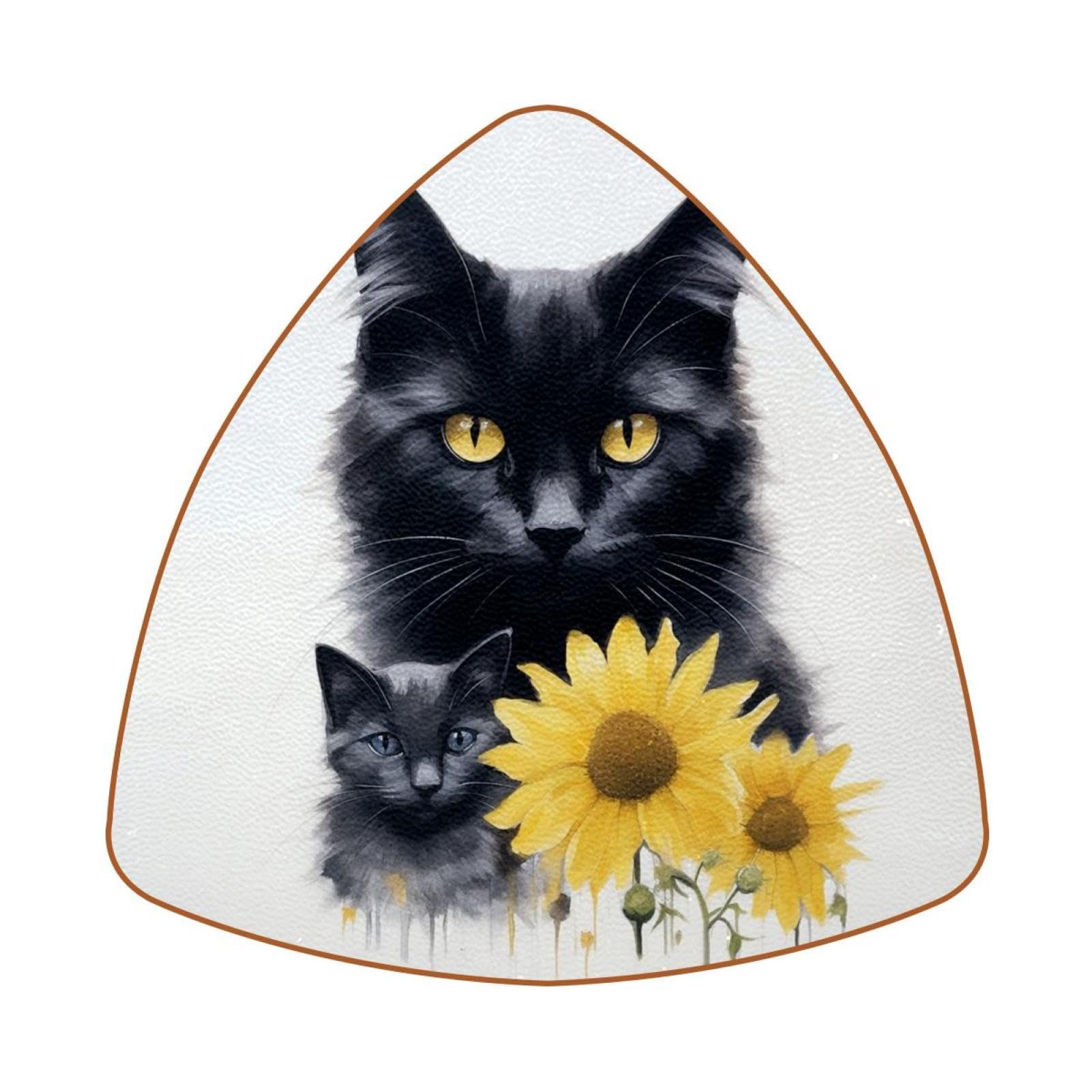 Dessous de verre en cuir microfibre motif chat noir idéal pour protéger les tables de restaurant