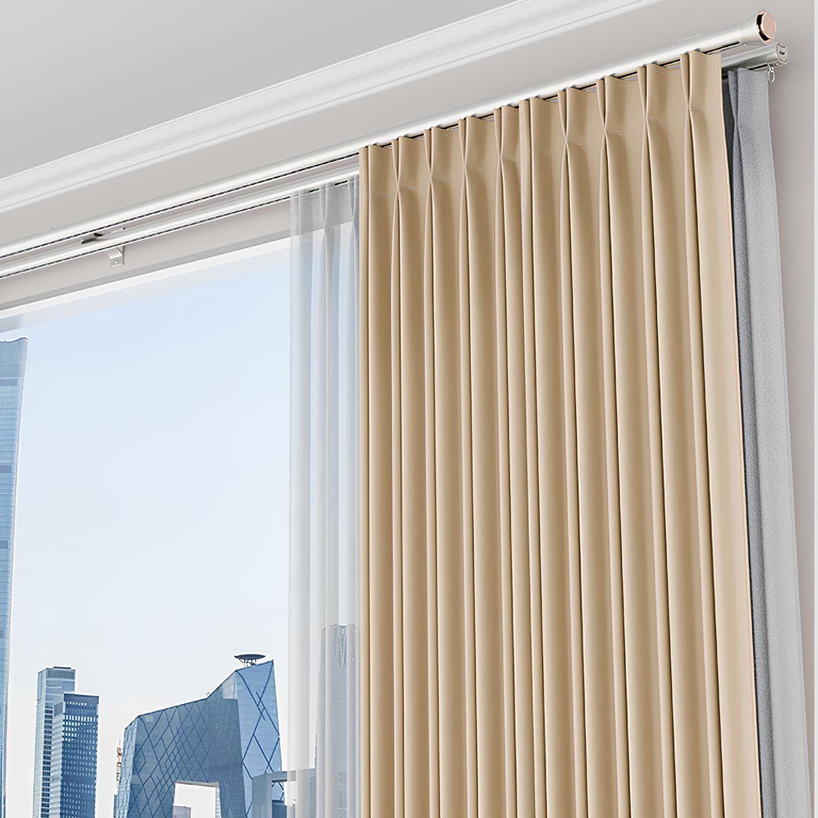 Doppelte Gardinenstangen Für Raumhohe Fenster, Geräuschlose Vorhangschiene Für Erkerfenster Im Wohnzimmer, Verschiebbare Raffgardinenstange Zur Wandmontage(White,600cm/19.6ft(4 * 150))
