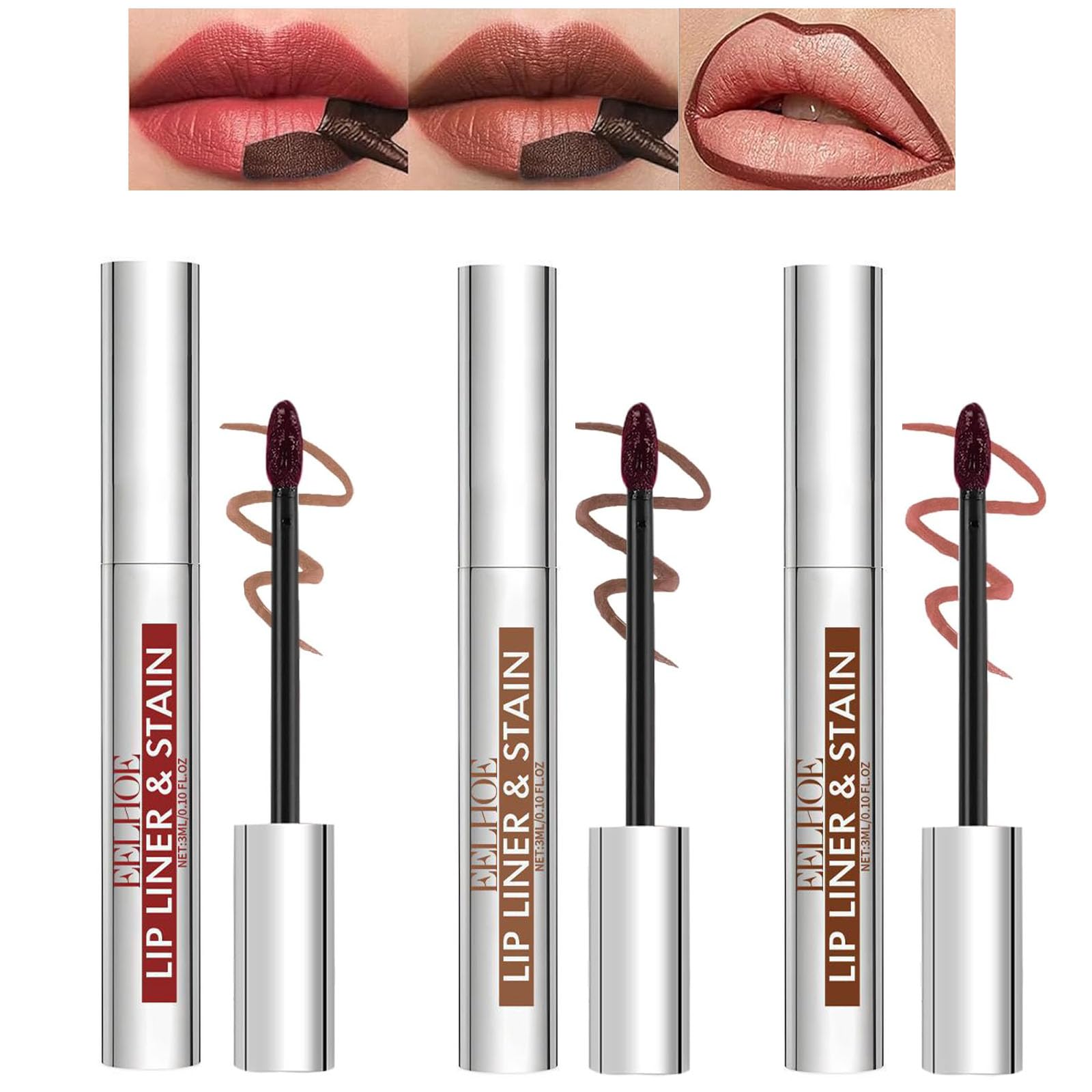 Sitovely Peel Off Lip liner Tattoo Set, 3PCS Lipgloss Lip Tint Stain, Peel Off lip Stain Tattoo