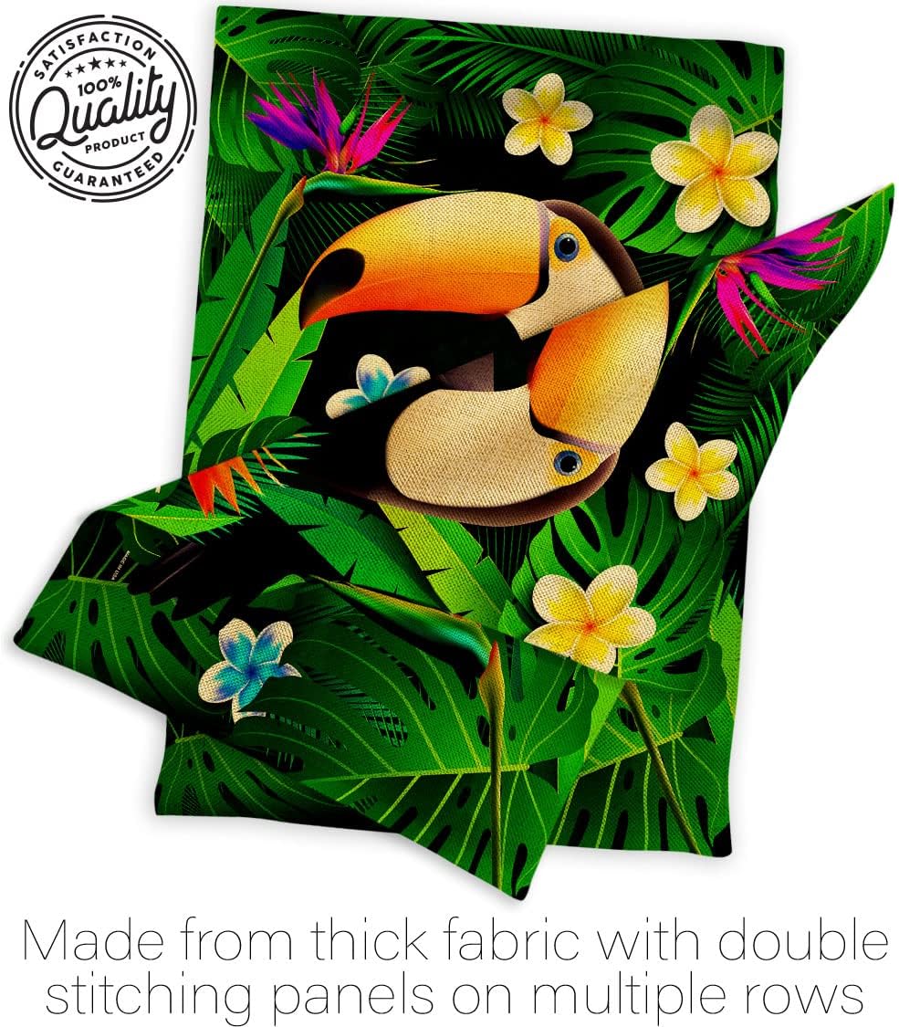 Toucan Burlap House Flag Garden Friends Birds Flamingo Hummingbird Cardinal Peacock Springtime Natural Wildlife Decoration Banner Small Yard Gift Double-Sided, Made in USA