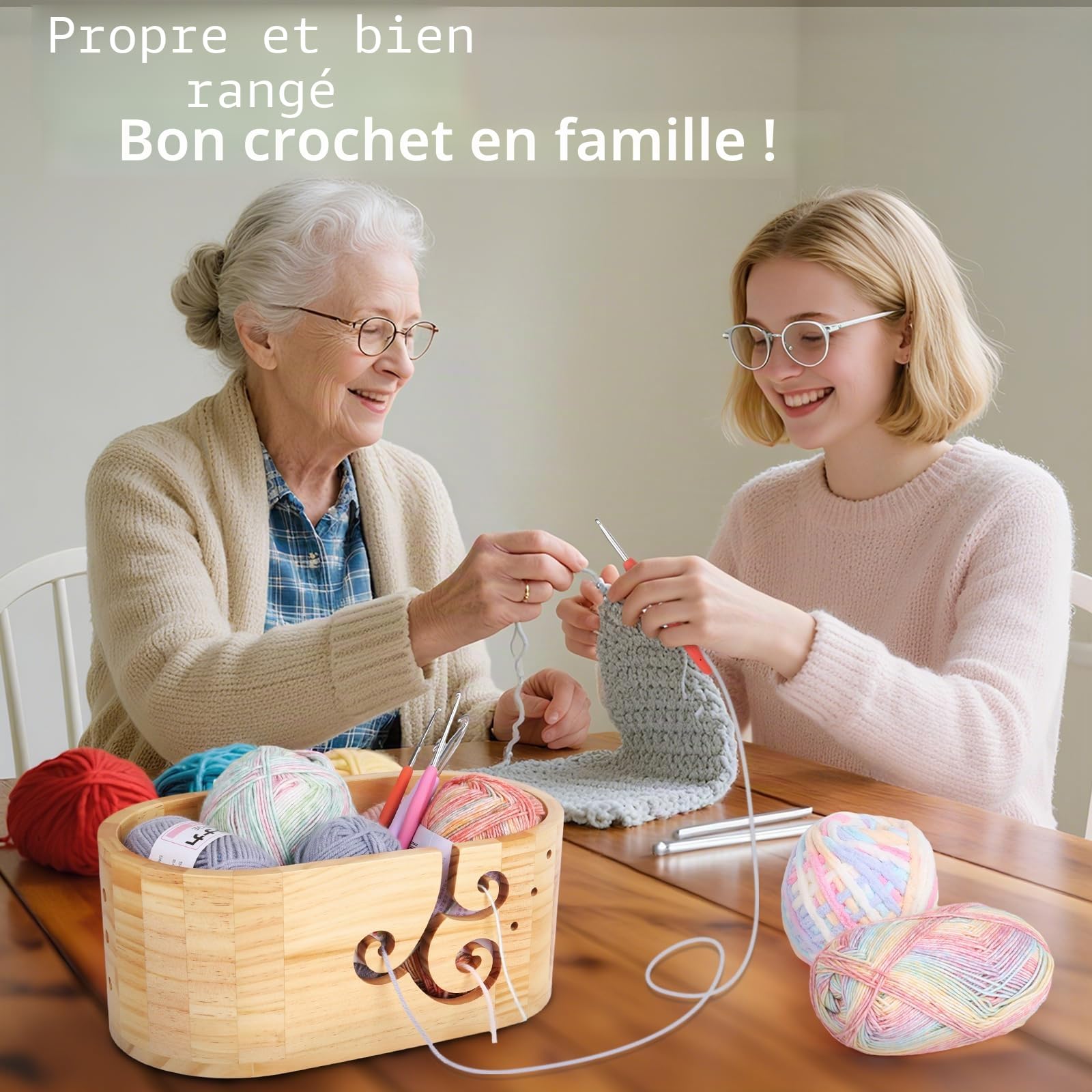 Coopay Bol à fil elliptique avec grande capacité, super grand bol en bois pour tricot en laine, bol à fil en bois fait à la main pour laine, grand bol en bois pour projet de crochet et de tricot