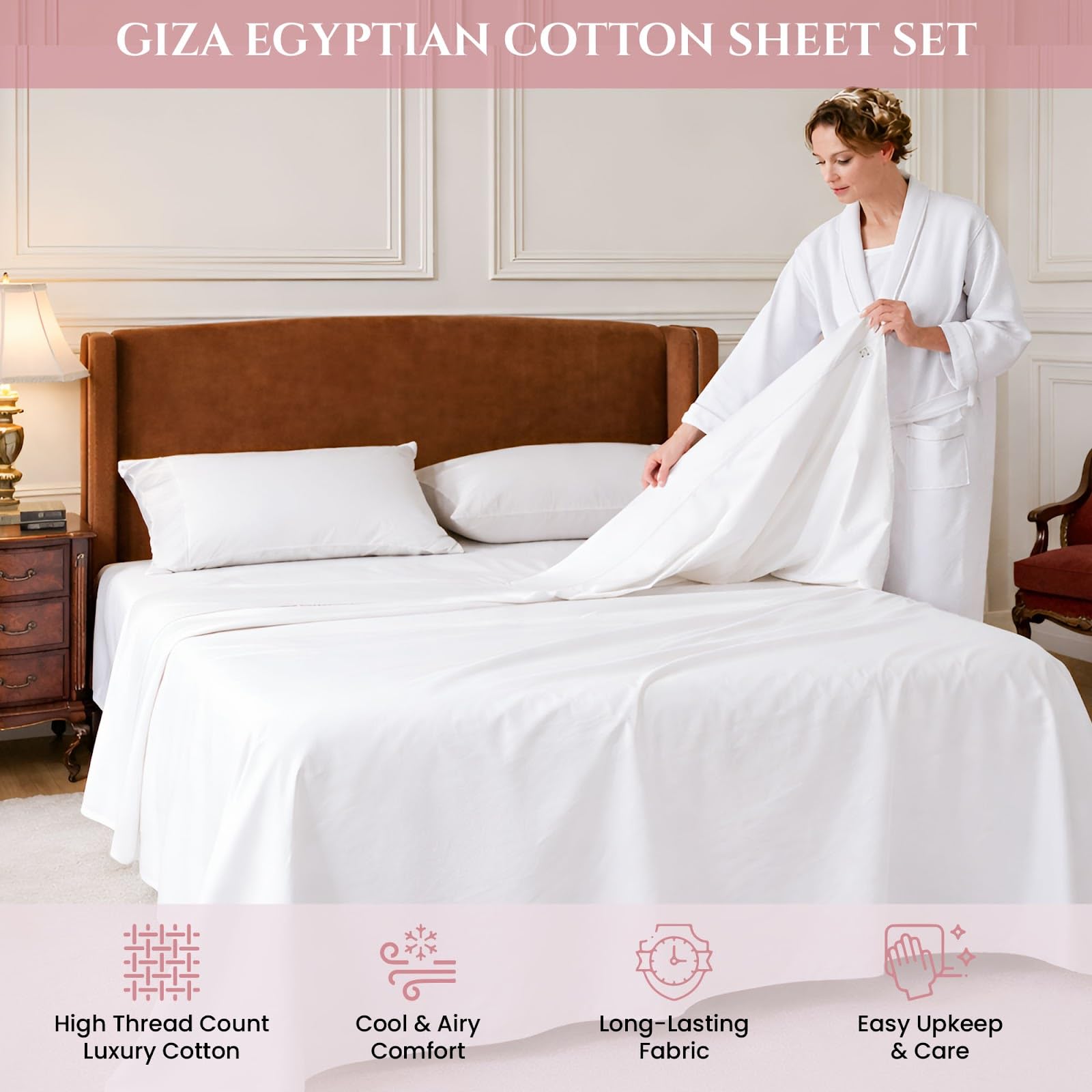 MyGiza Sheets Zestawy prześcieradeł z elastyczną głowicą King do regulowanych łóżek, 100% certyfikowana bawełna Giza Split King 81 cm prześcieradła puchowe pasują do materaca o głębokości 40 cm, białe
