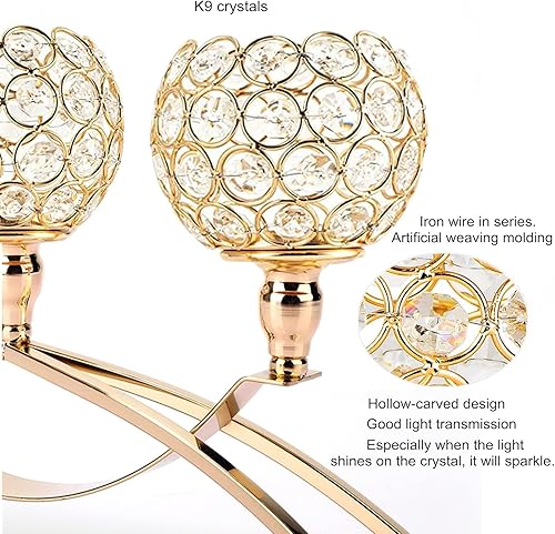 Miniatura 4 de Portavelas de cristal dorados de 3 brazos, candelita para mesa de comedor, centro de mesa, decoración de mesa para comedor, decoración de mesa de