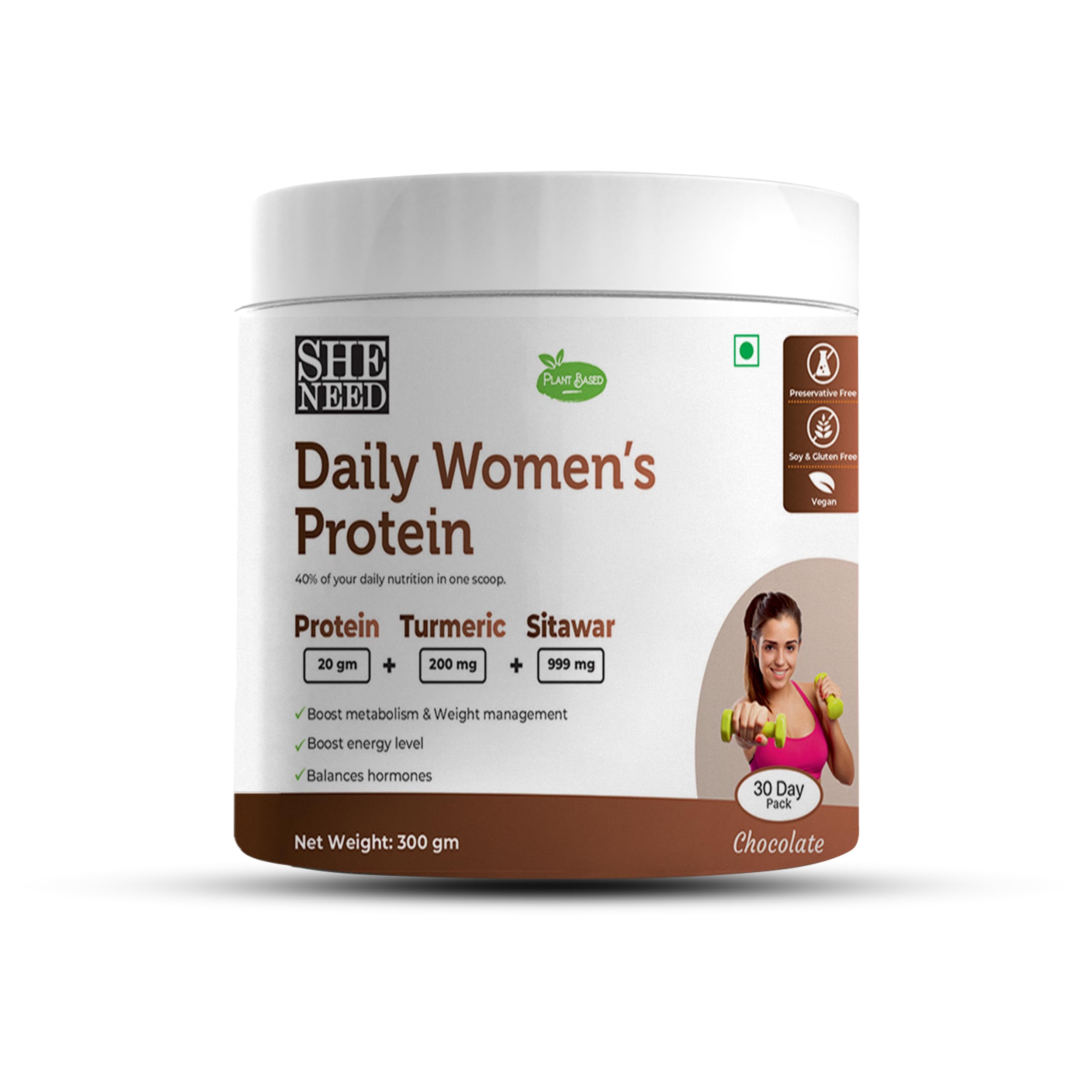 SheNeed Plant Based Daily Women’s Protein Drink with 21+ Nutrients for Women with Sitawar, Turmeric and Iron, Calcium For Energy, Hormone Balance, Bone, Hair And Skin & Muscle Health, Vegan -300gm