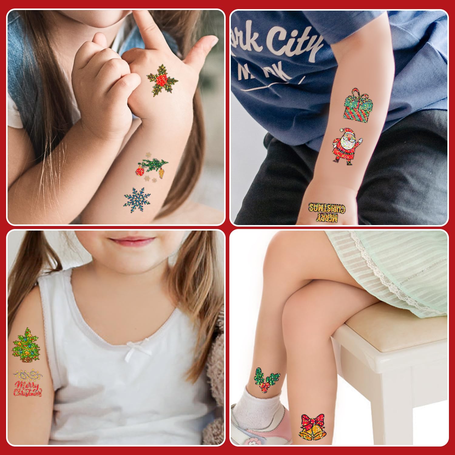 Leesgel Glitter Tattoos for Kids Christmas Decorations 408pcs Christmas Stickers Temporary Tattoos - Image 4
