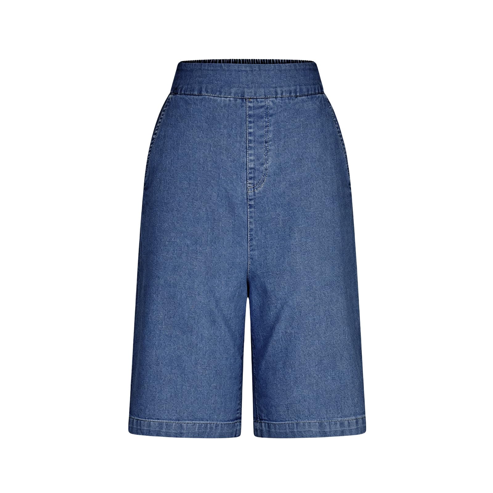 Générique Short Jeans Femme Été Chic Large Shorts Denims et Bermudas Habillé Femmes Pant Jeans Coupe Droite Grande Taille Élastique avec Poches Pantacourt en Jean Confortable Ample Mode Casual