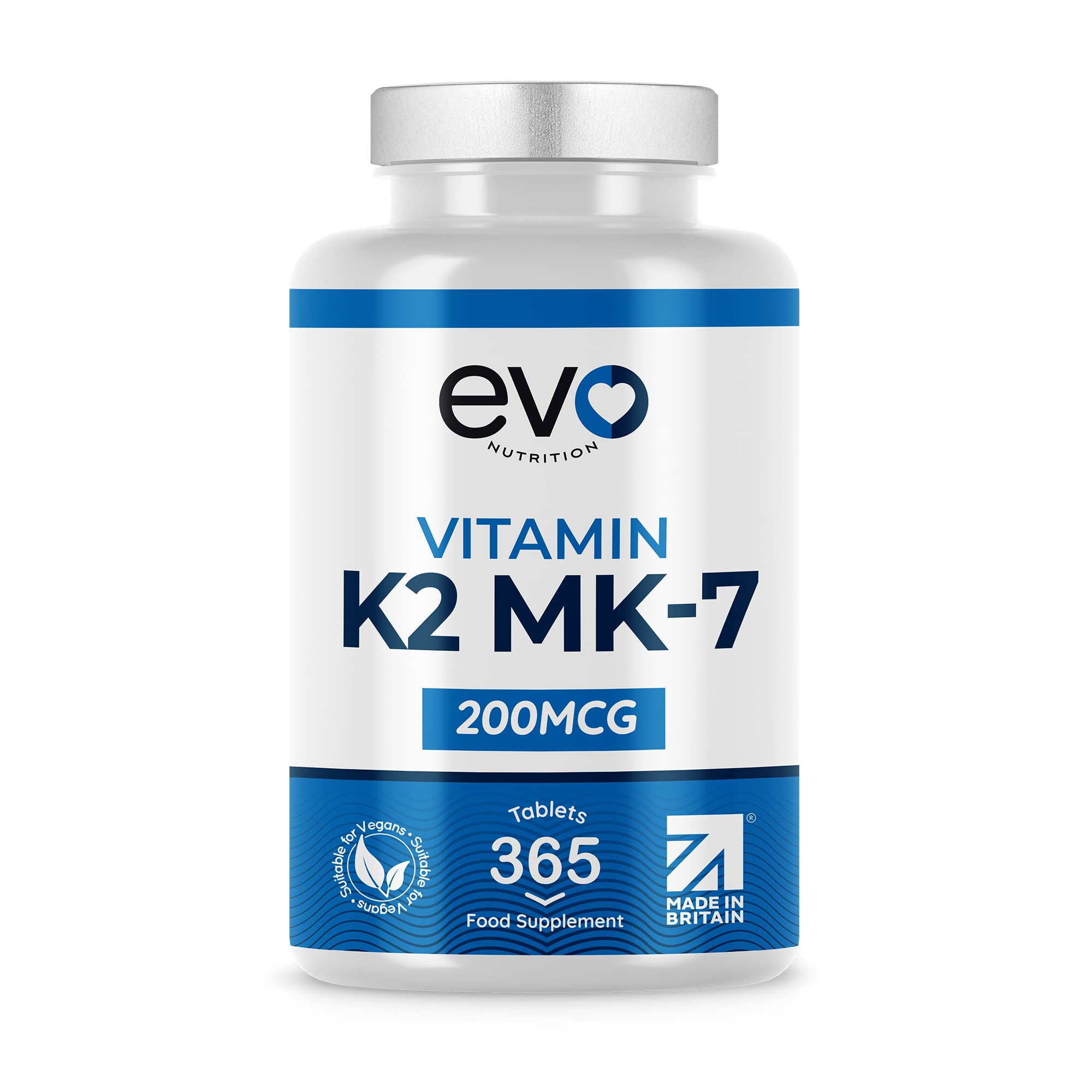 Vitamin K2 MK 7 200mcg 365 Vegetarian and Vegan Tablets (not Capsules