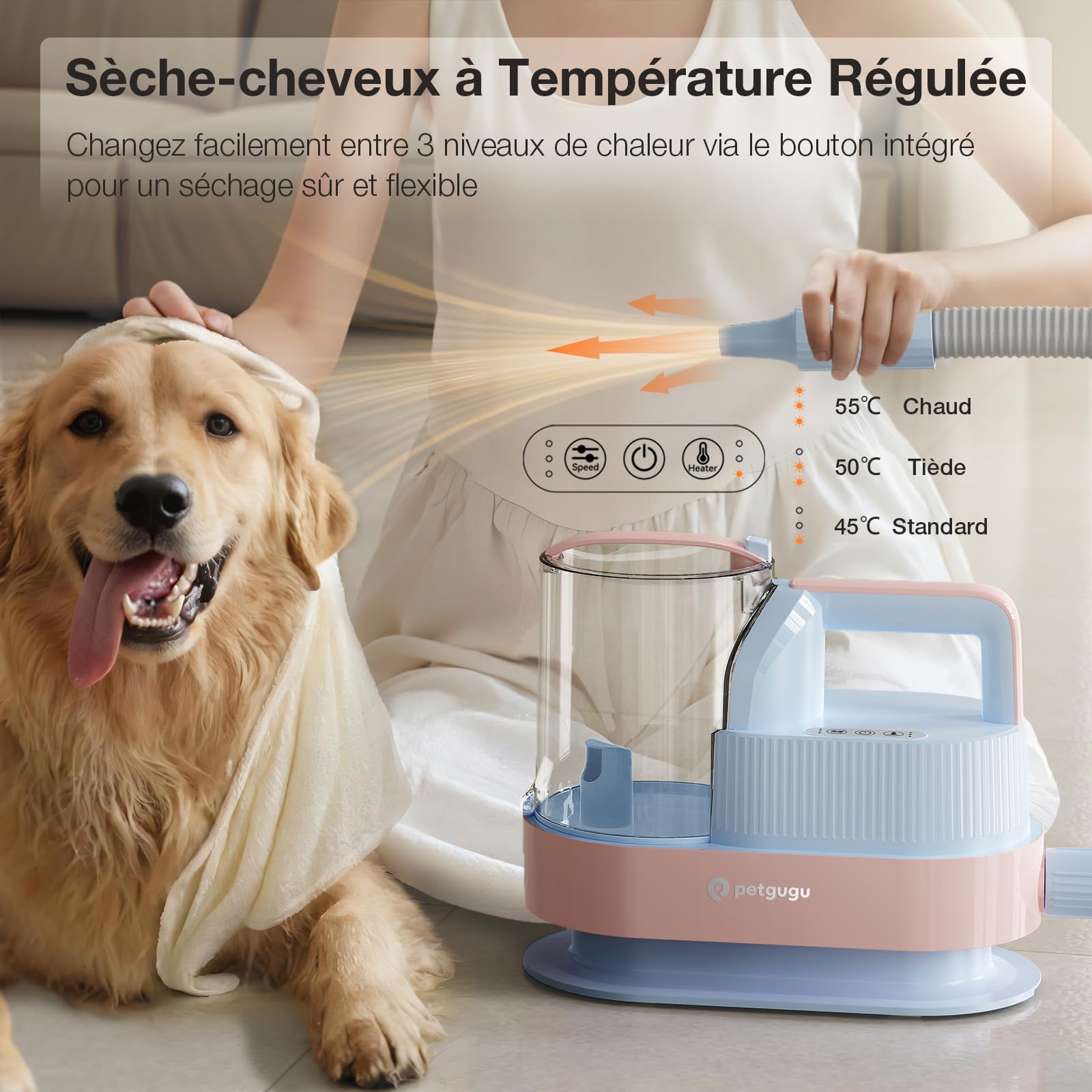 PETGUGU Aspirateur Poil de Chien, 7-en-1 Tondeuse Chien Professionnelle 11000Pa, Kit de Toilettage Silencieux pour Chiens et Chats, Trimmer Animaux avec 2,5L Réservoir, 3 Niveaux d’Aspiration, M1 Pro