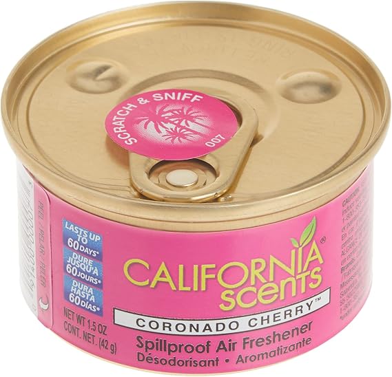 Can Air Freshener and Odor Neutralizer by California Scents, Set of 12 Spillproof Cans for Home and Car, Coronado Cherry, Fresh and Bold, 1.5 Oz Each