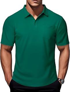 Polo Shirts for Men with Pocket Short Sleeve Collared Golf Shirts Quick Dry Pique Performance Athletic Summer
