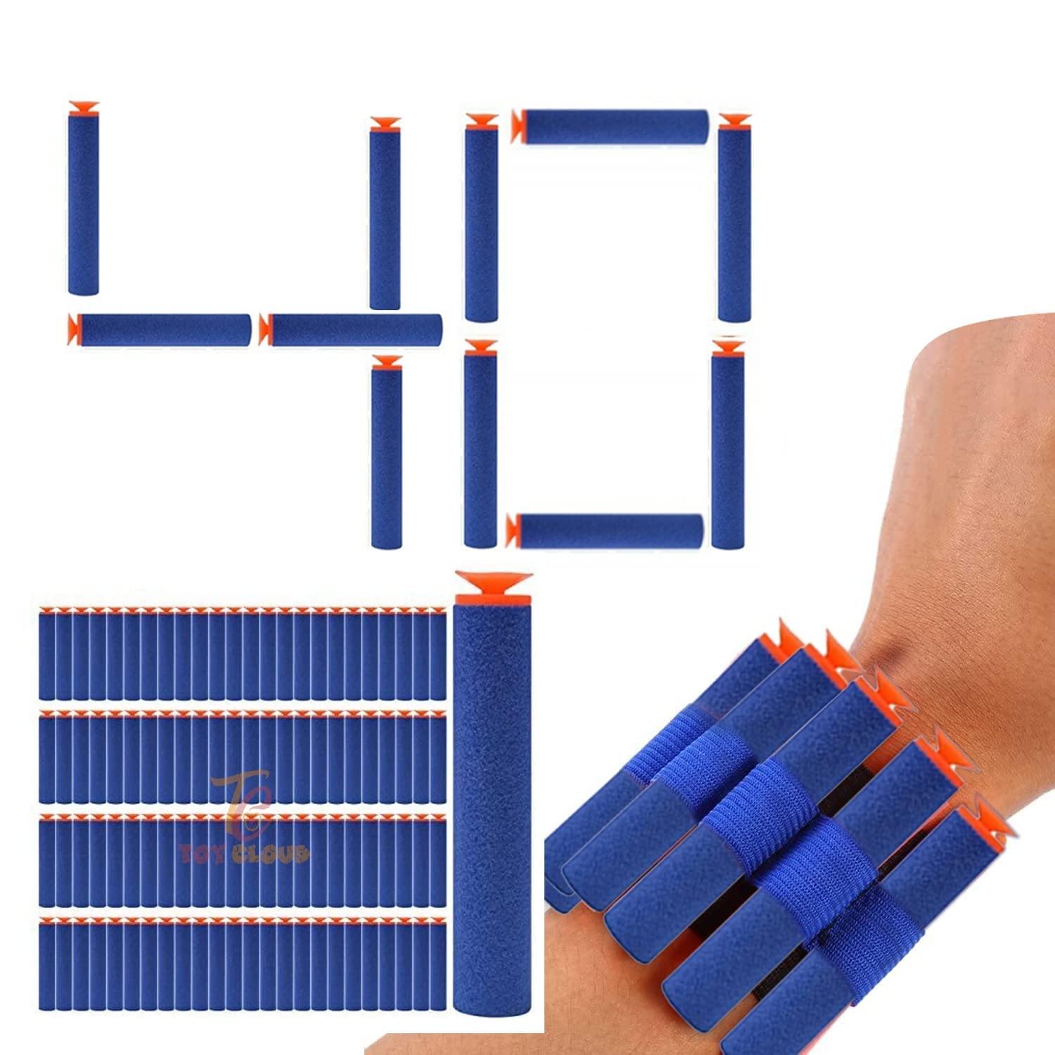 FizBiz 40 Pcs Darts Refill Pack & 1 HandStrap for Carrying Darts, Soft Foam Sticky Head Darts Bullets, Hot Fire Gun Bullet Suitable for All Types of Soft Blaster Guns - Multicolour