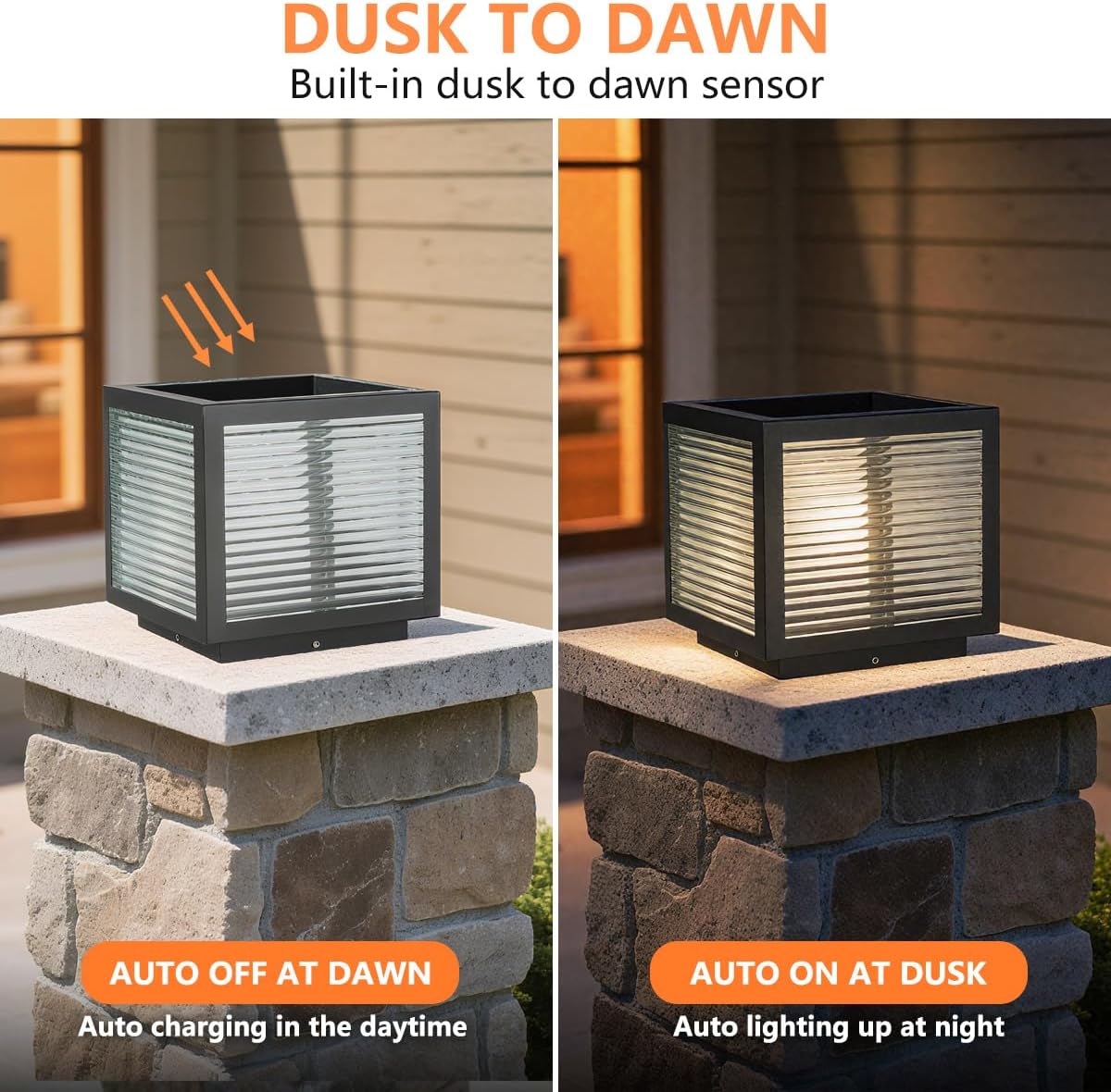 Solar Post Cap Light Outdoor, Exterior Post Lantern Lamps, Stainless Steel IP65 Waterproof Pillar Light 9.8" Dimmable LED Modern Landscape Column Lamp for Patio Posts Flat Surface Garden Deck