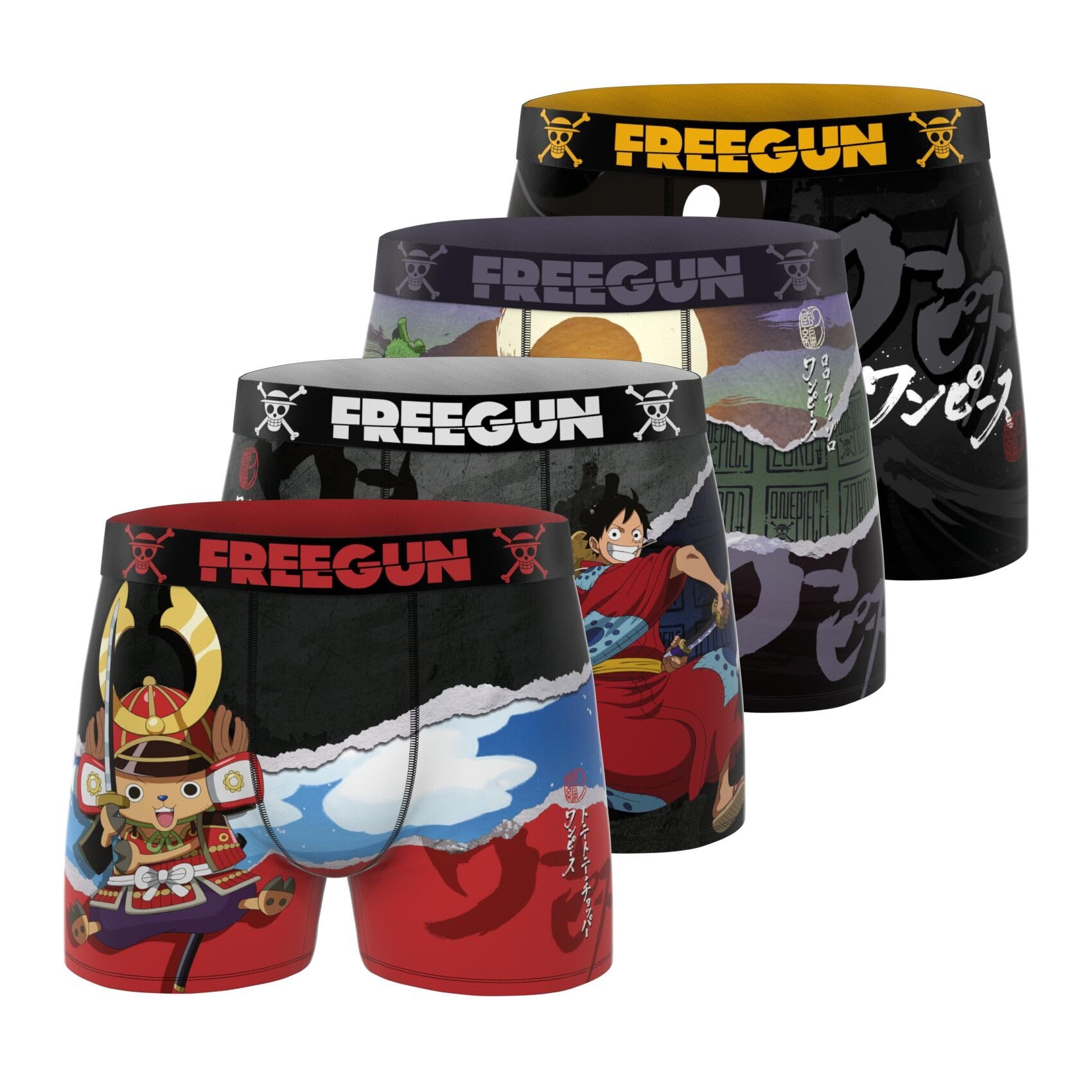 FREEGUN Boxer Enfant One Piece, Caleçon Garçon, Confortable & Ultra-Doux (Lot de 4)