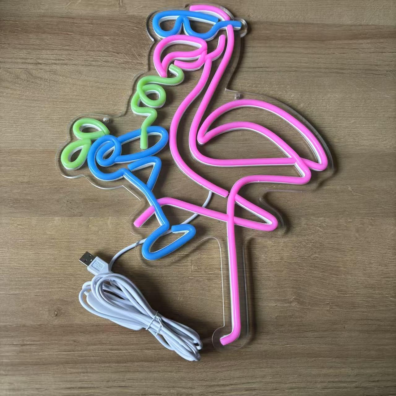 Xusdamyj Flamingo Neon Sign, Neon Light, Led Sign for Bedroom Flamingo Cocktail Sign, Pink, 40x20x1 cm / 15.8x8x0.39in - Image 2