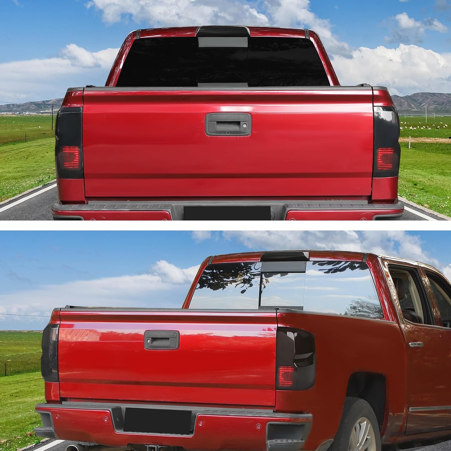 CheroCar 3PCS Smoked Black Tail Light & 3rd Brake Light Cover Trim Compatible with Chevy Silverado 1500 2014-2018, ABS Rear Tail Light Bezel Guard and Third Brake Light Overlay Exterior Accessories
