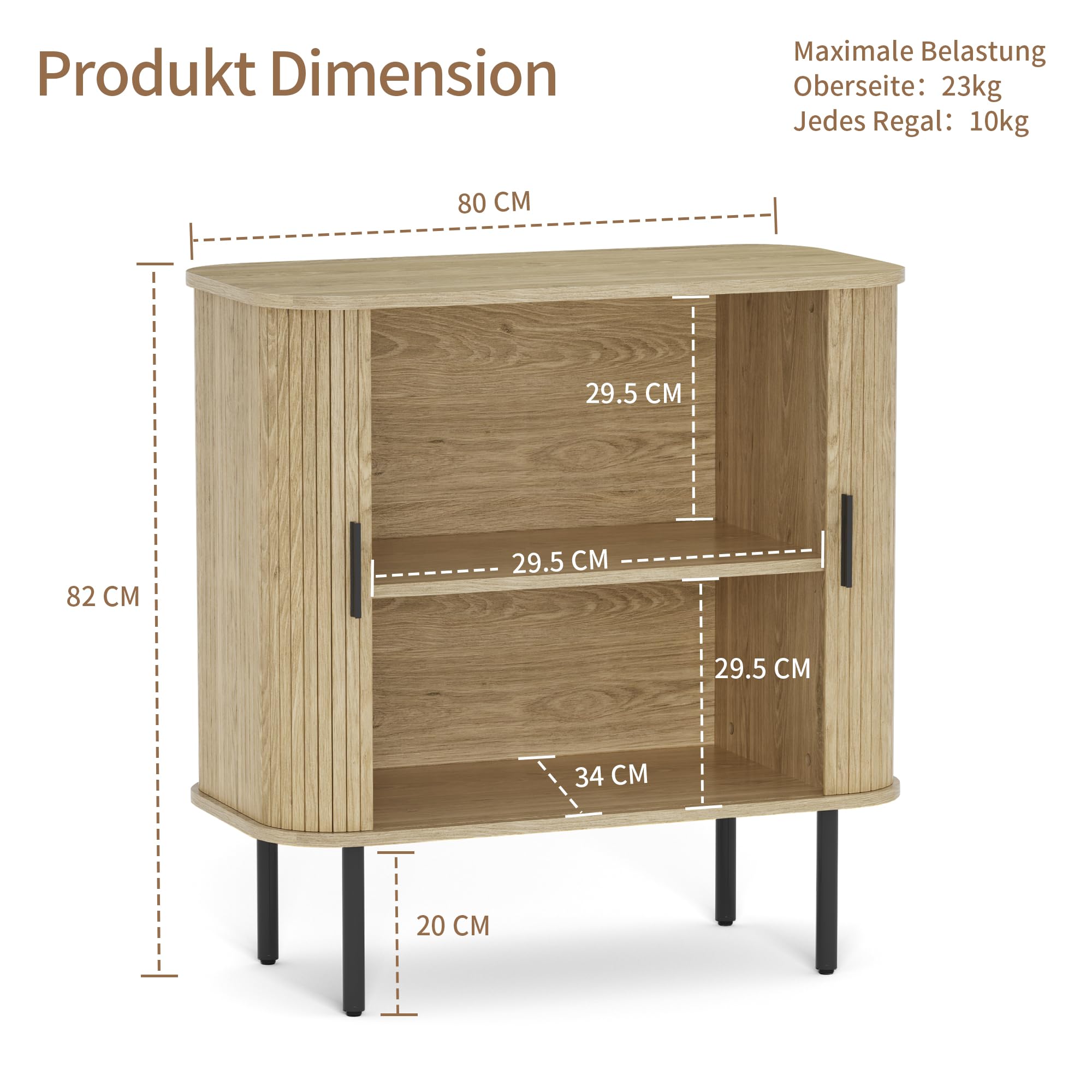 BonVache Aufbewahrungsschrank Buffet für das Wohnzimmer, Küchenschrank mit Tambour-Schiebetür, Aufbewahrungseinheit für modernes Esszimmer zu Hause, Natur